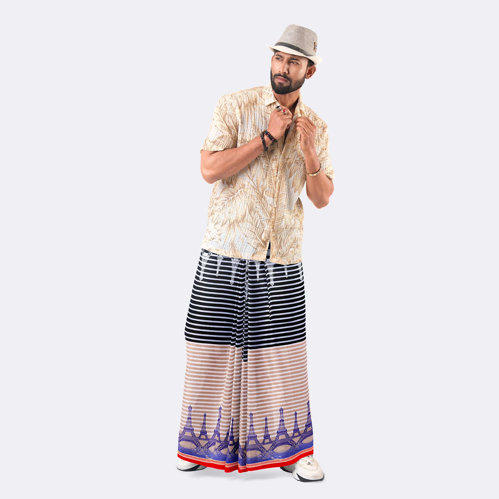 Paris Vibes Striped Cotton Printed Lungi - Western