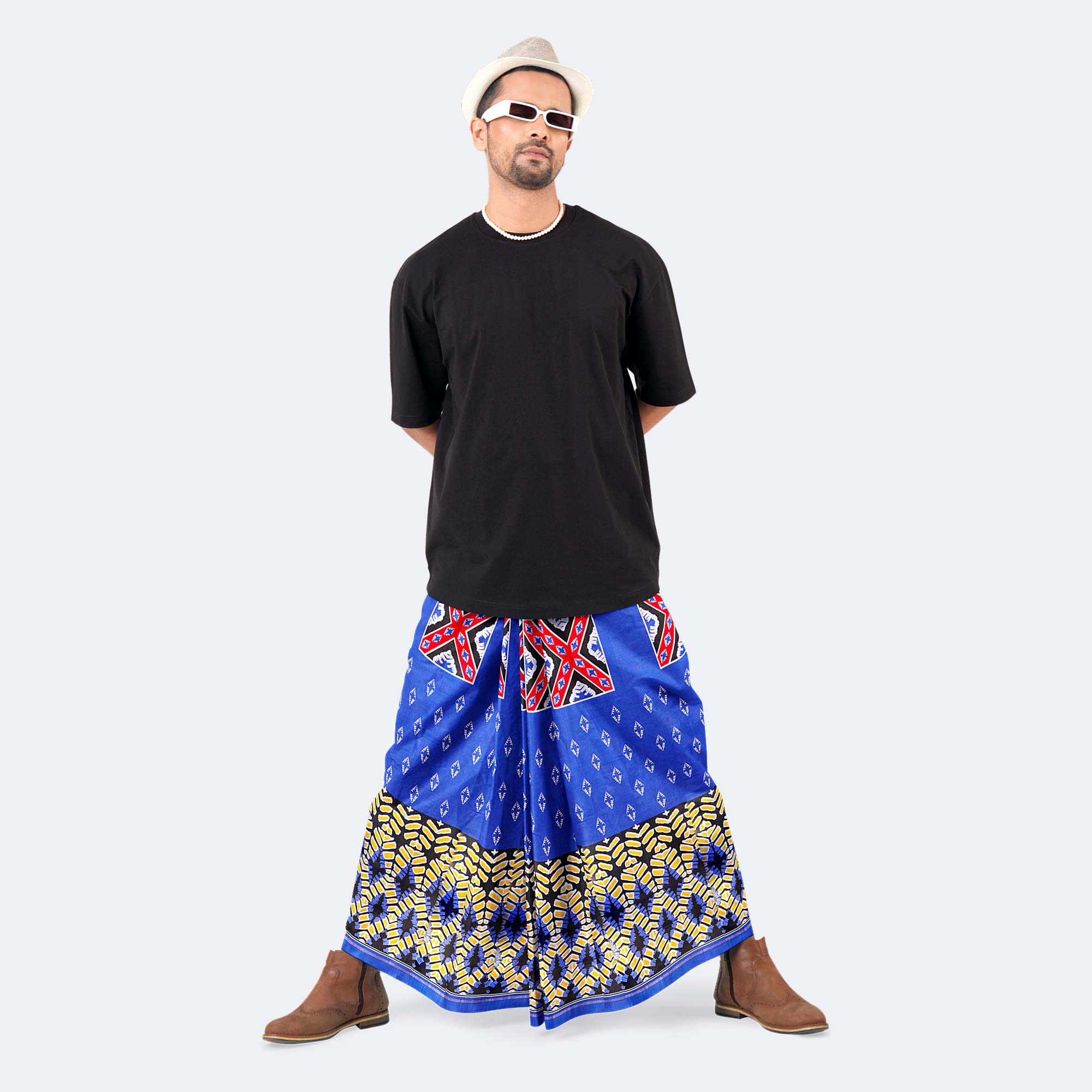 Royal Blue Geometric Print Lungi - Western