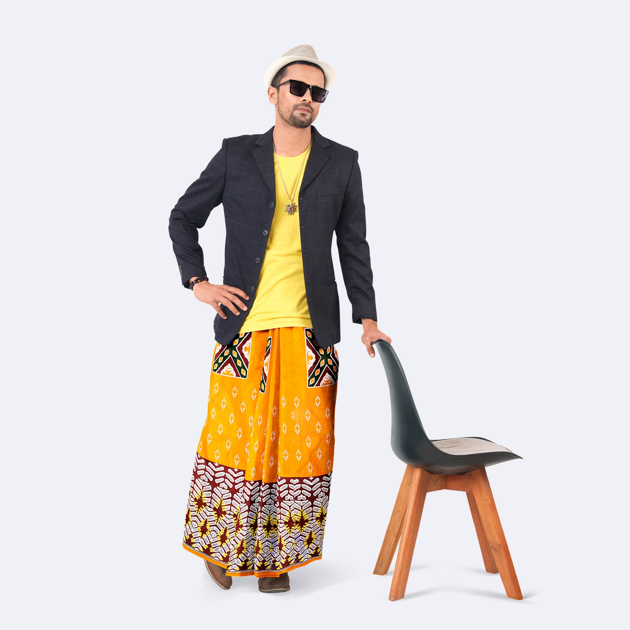 Bold Yellow & Tribal Print Lungi for Stylish Men - Western