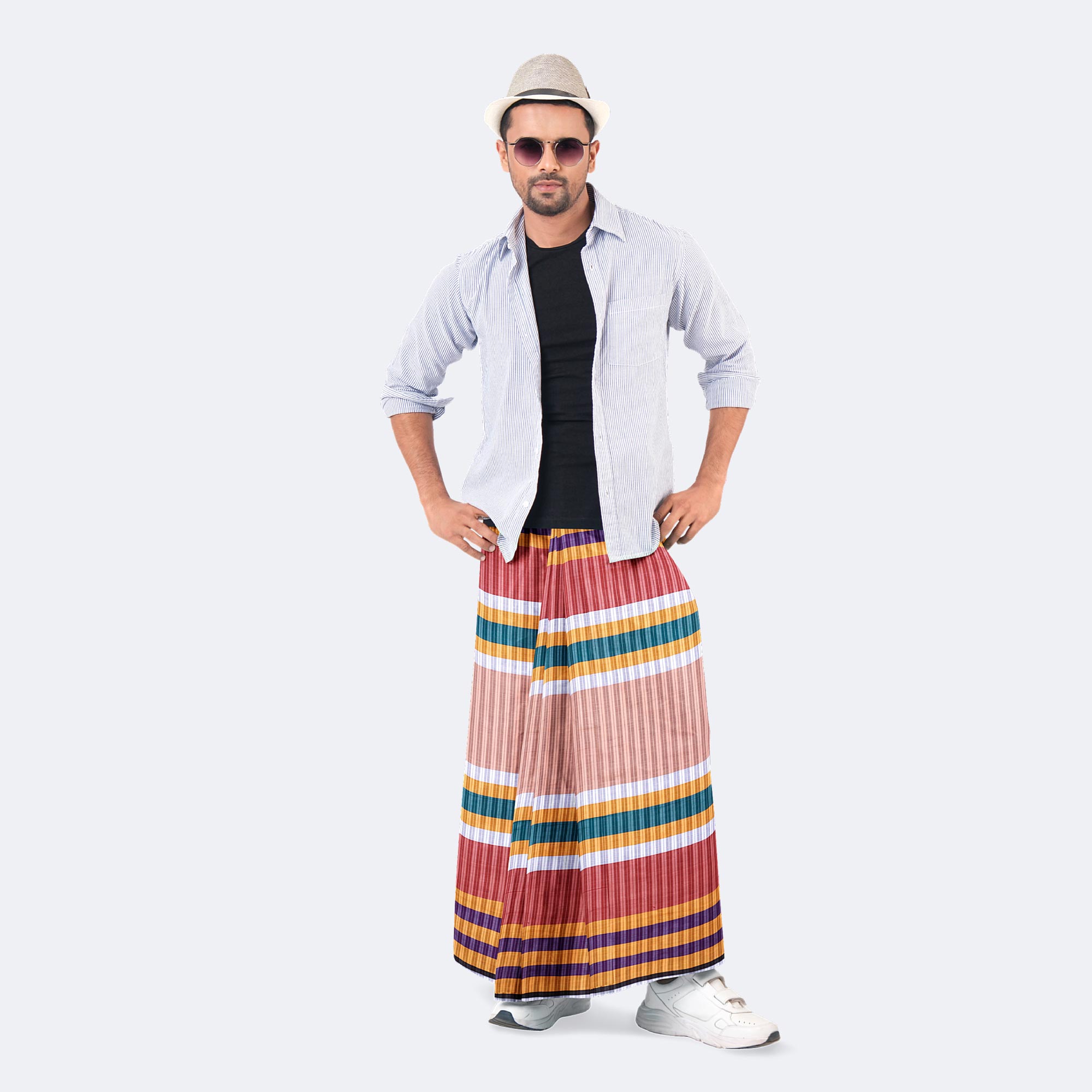 Men’s Lightweight Cotton Lungi – Multicolor Stripe Design - Latest