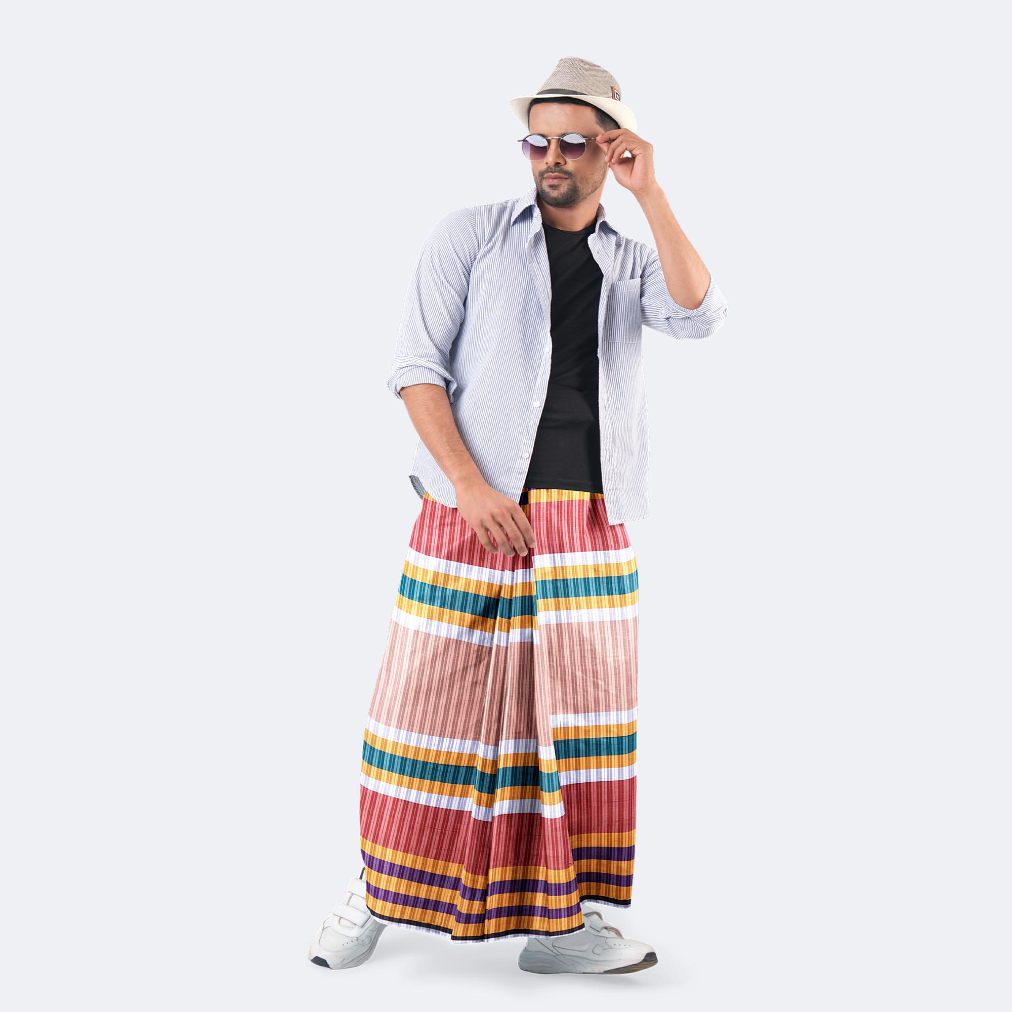 Men’s Lightweight Cotton Lungi – Multicolor Stripe Design - Latest