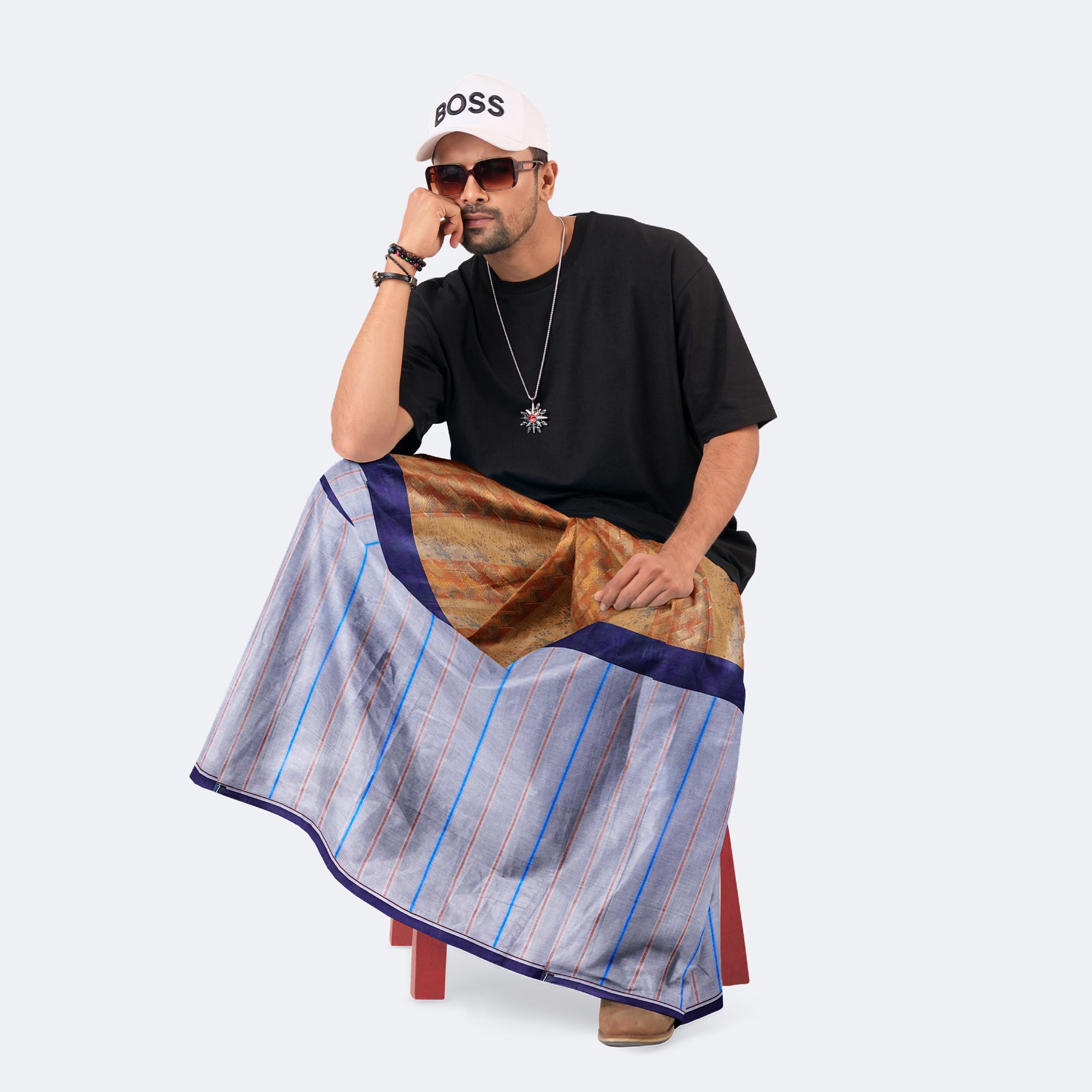 Men’s Dobby Jacquard Multicolor Stitched Lungi - Bektitto