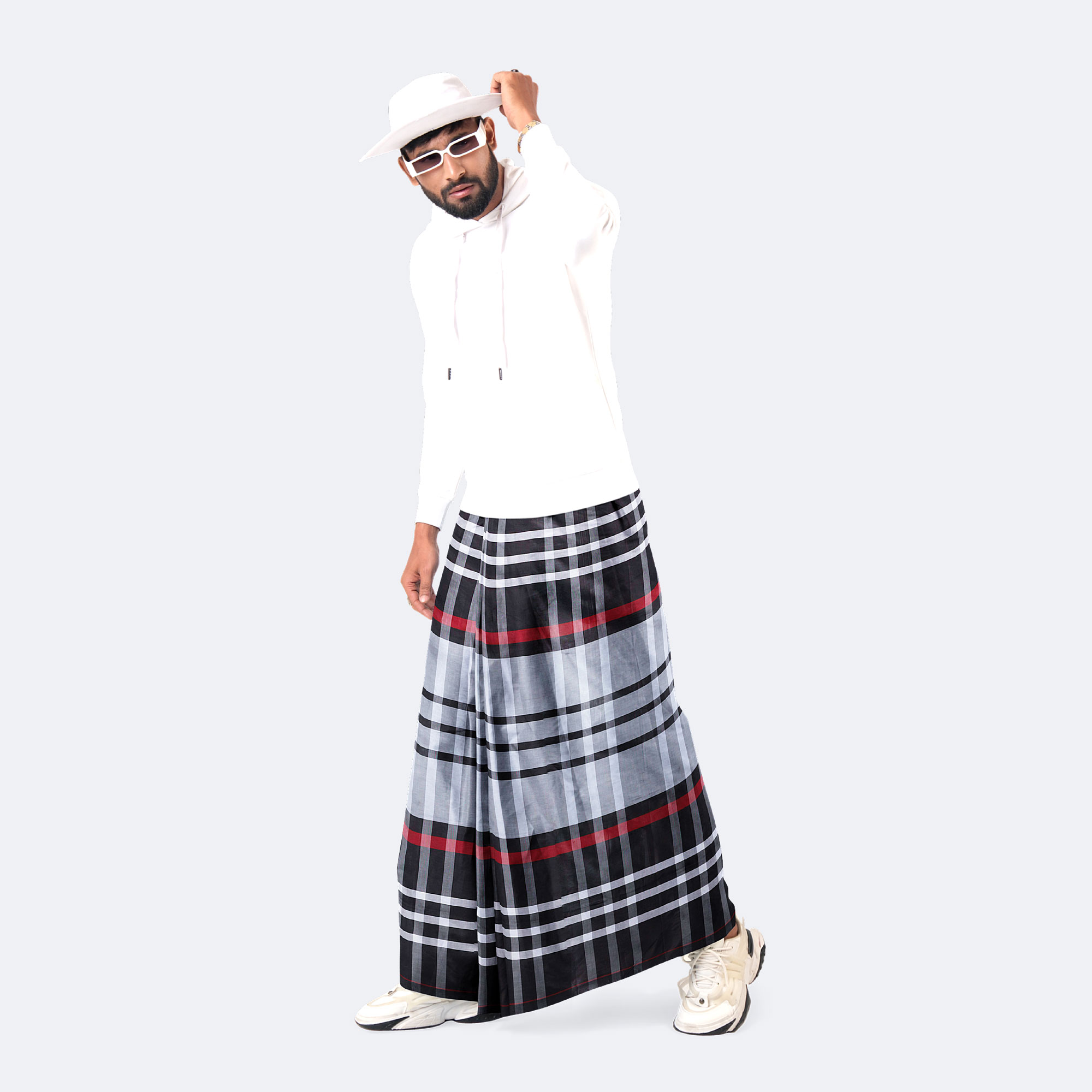 Classic Comfort Men’s Stripe & Check Cotton Lungi - Crown