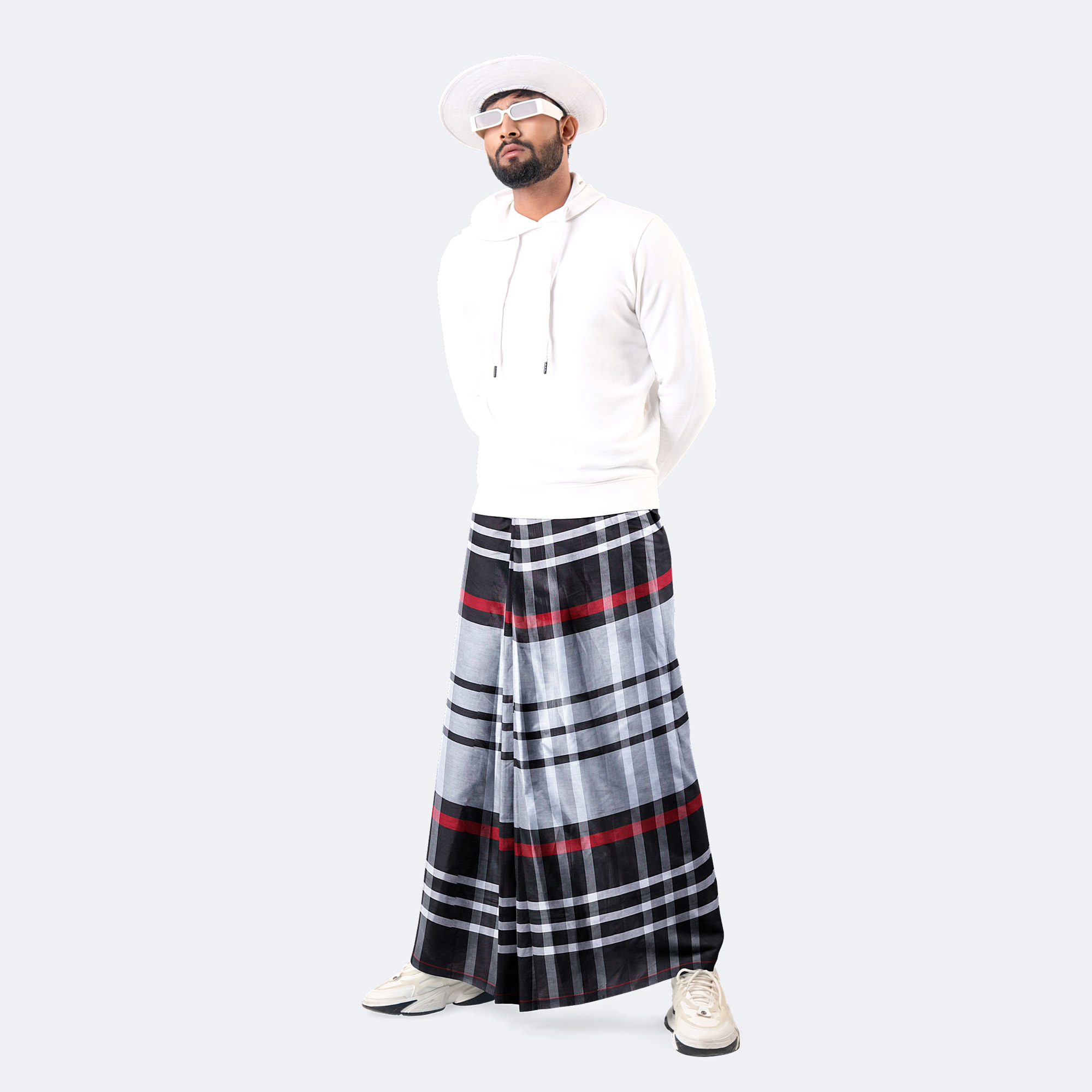 Classic Comfort Men’s Stripe & Check Cotton Lungi - Crown