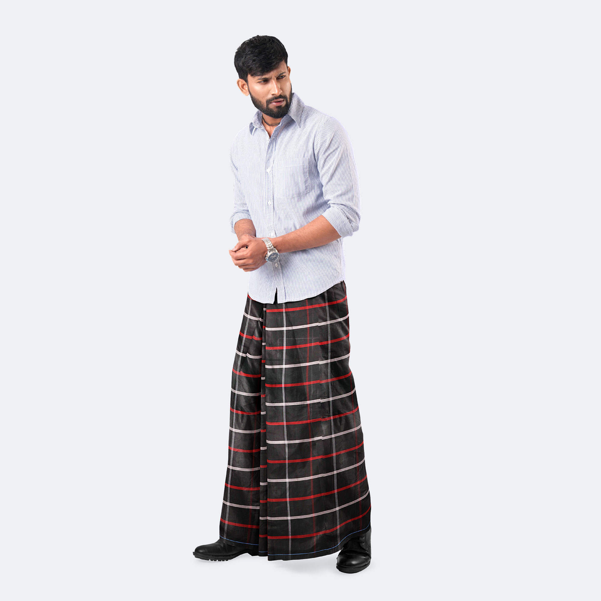 Stylish & Lightweight Stripe Check Lungi for Men - Crown