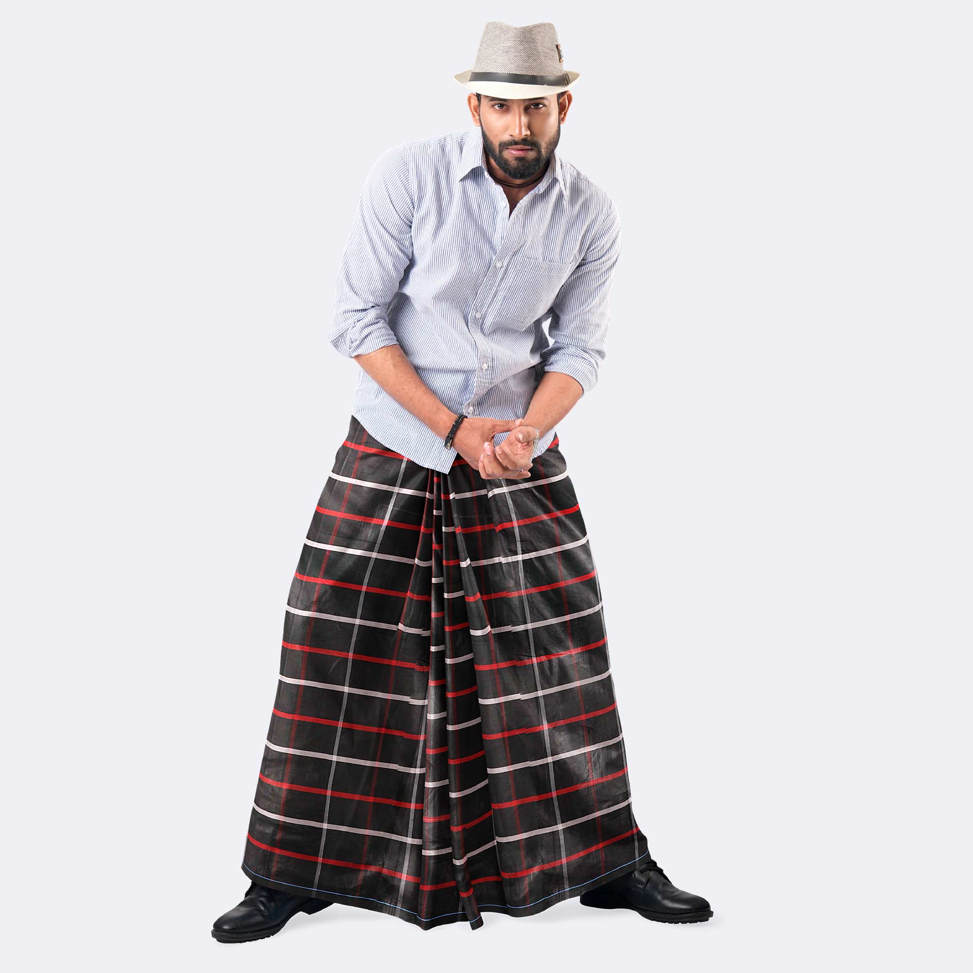 Stylish & Lightweight Stripe Check Lungi for Men - Crown