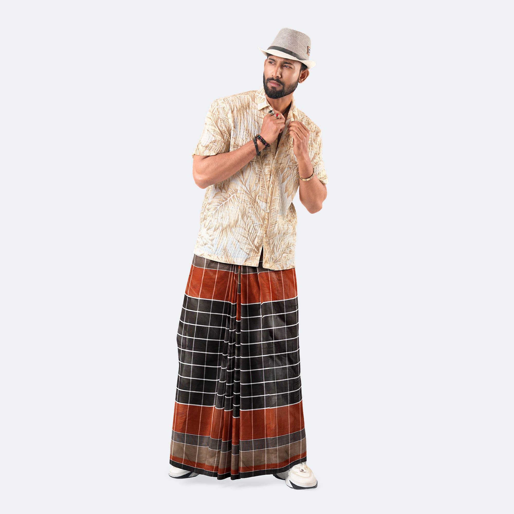 Men’s Elegant Multicolor Stripe Check Lungi - Crown