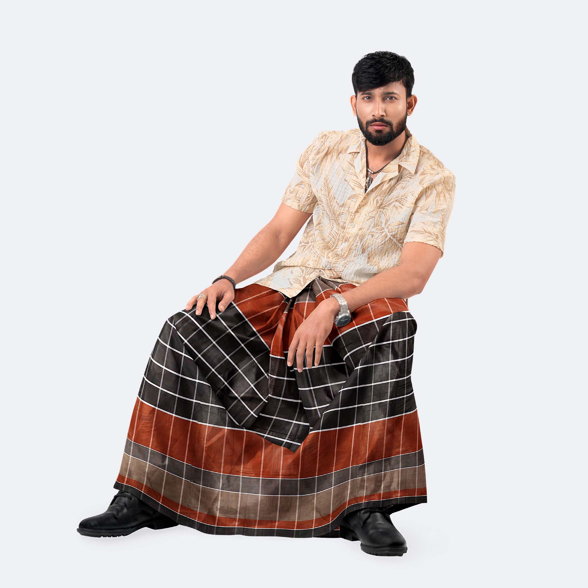 Men’s Elegant Multicolor Stripe Check Lungi - Crown