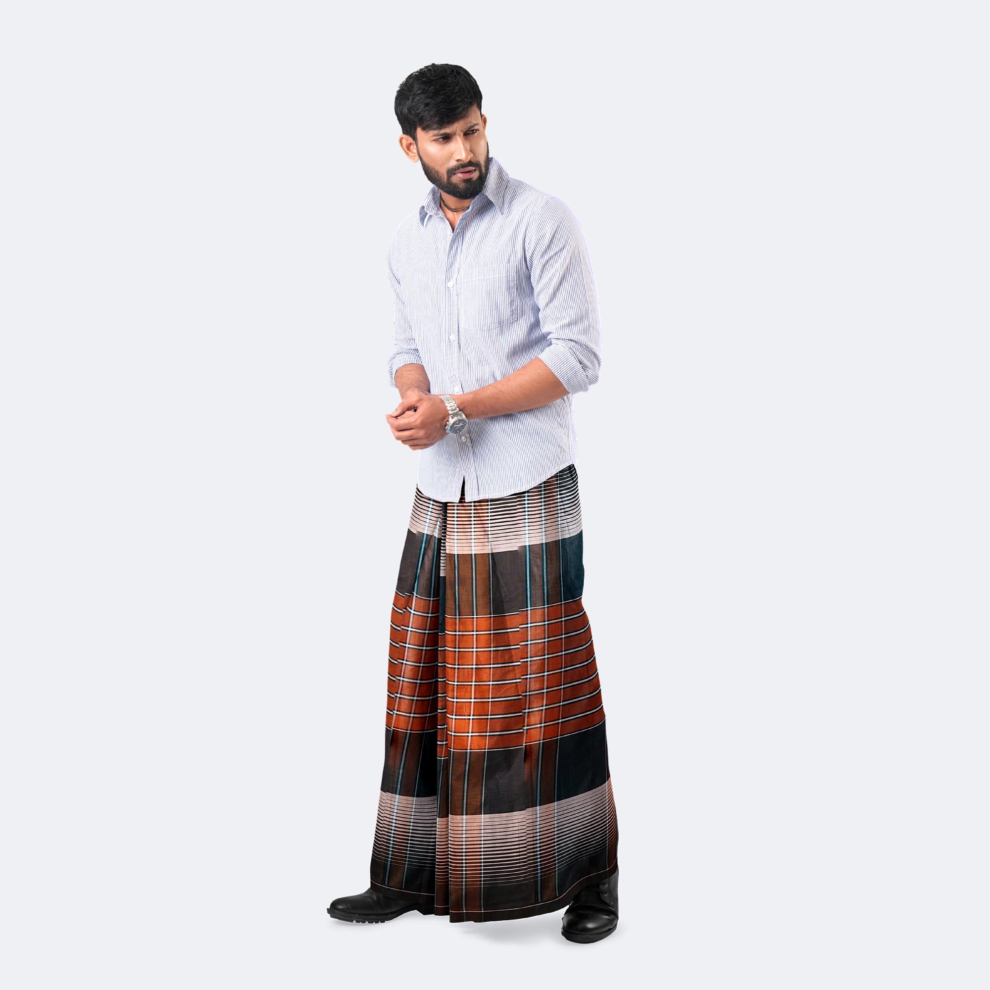 Men’s Stylish Soft Cotton Stripe Check Lungi - Crown