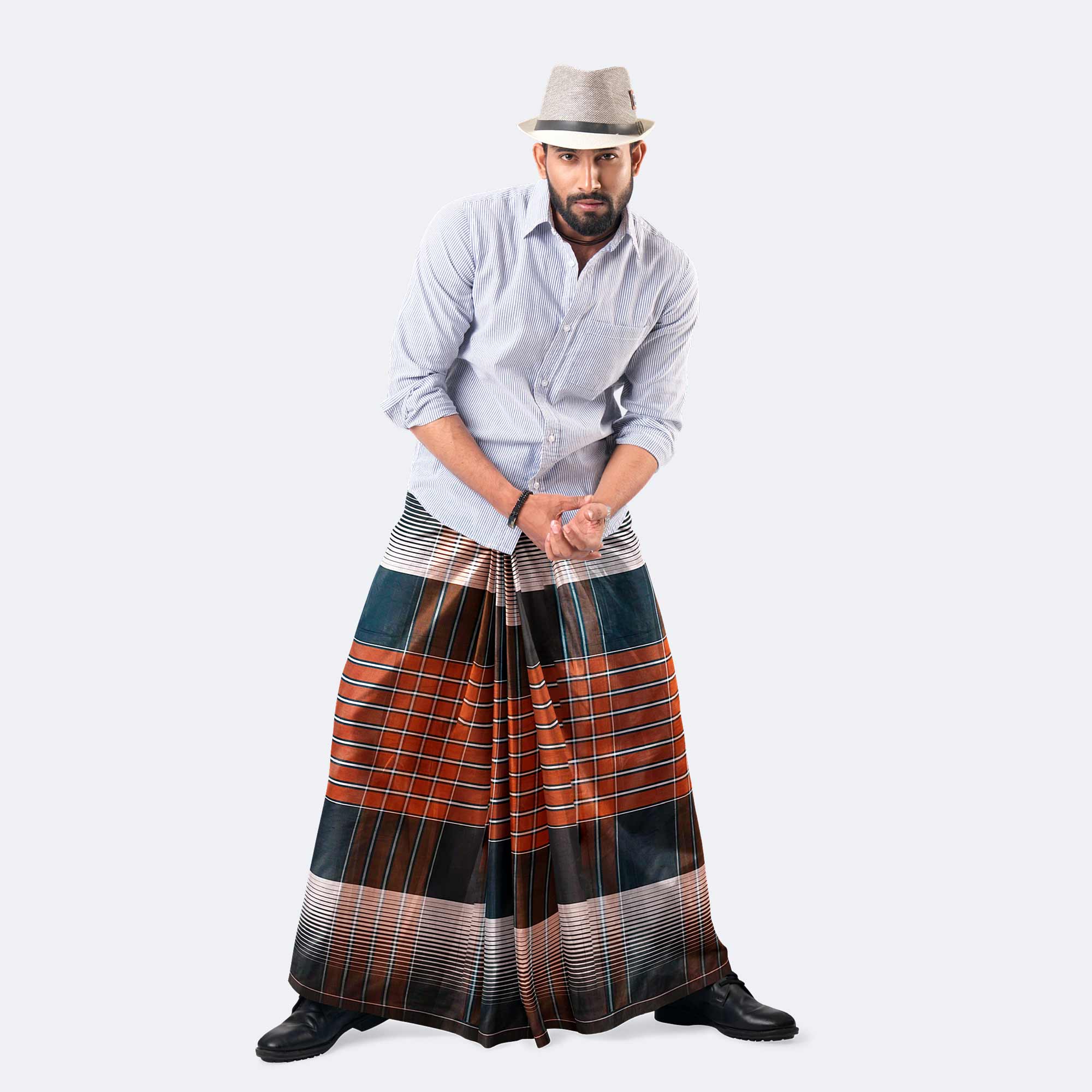 Men’s Stylish Soft Cotton Stripe Check Lungi - Crown