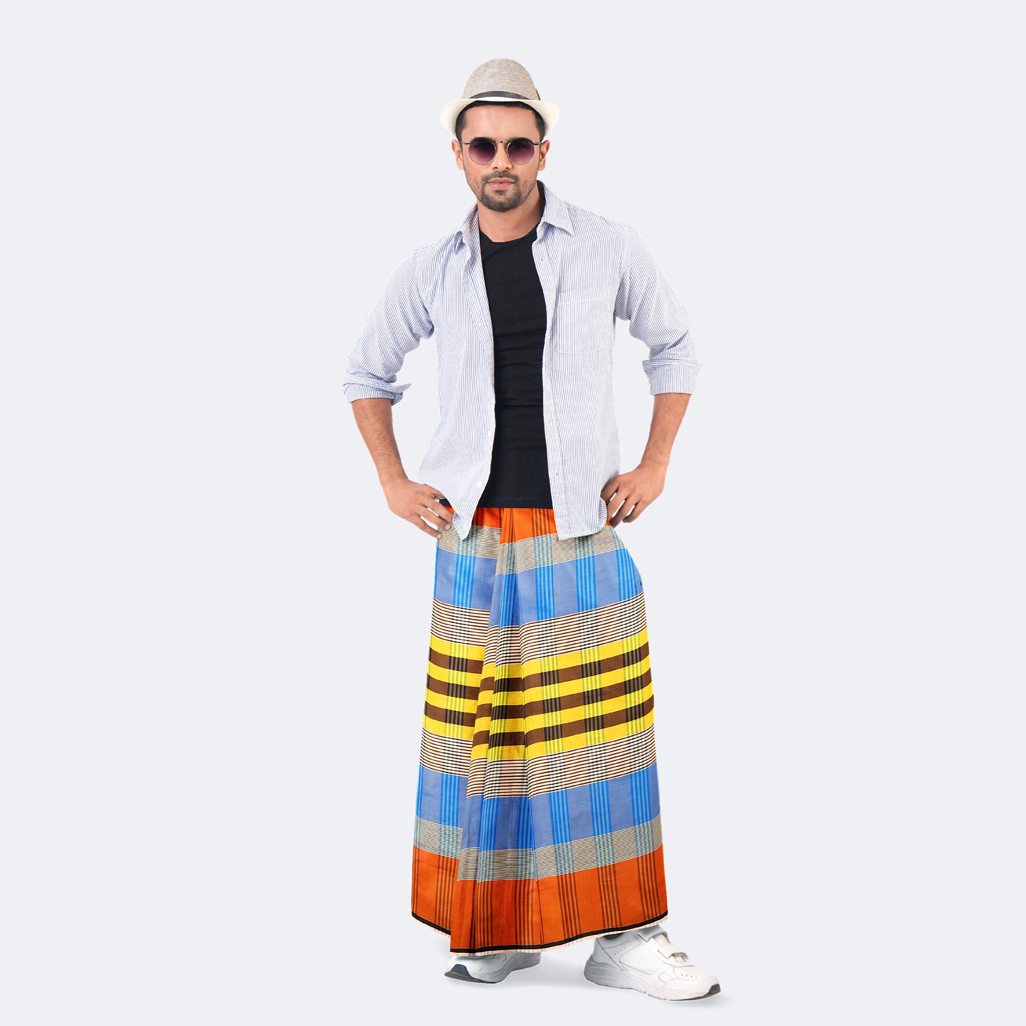 Men’s Premium Multicolor Check Stripe Cotton Lungi - Digital