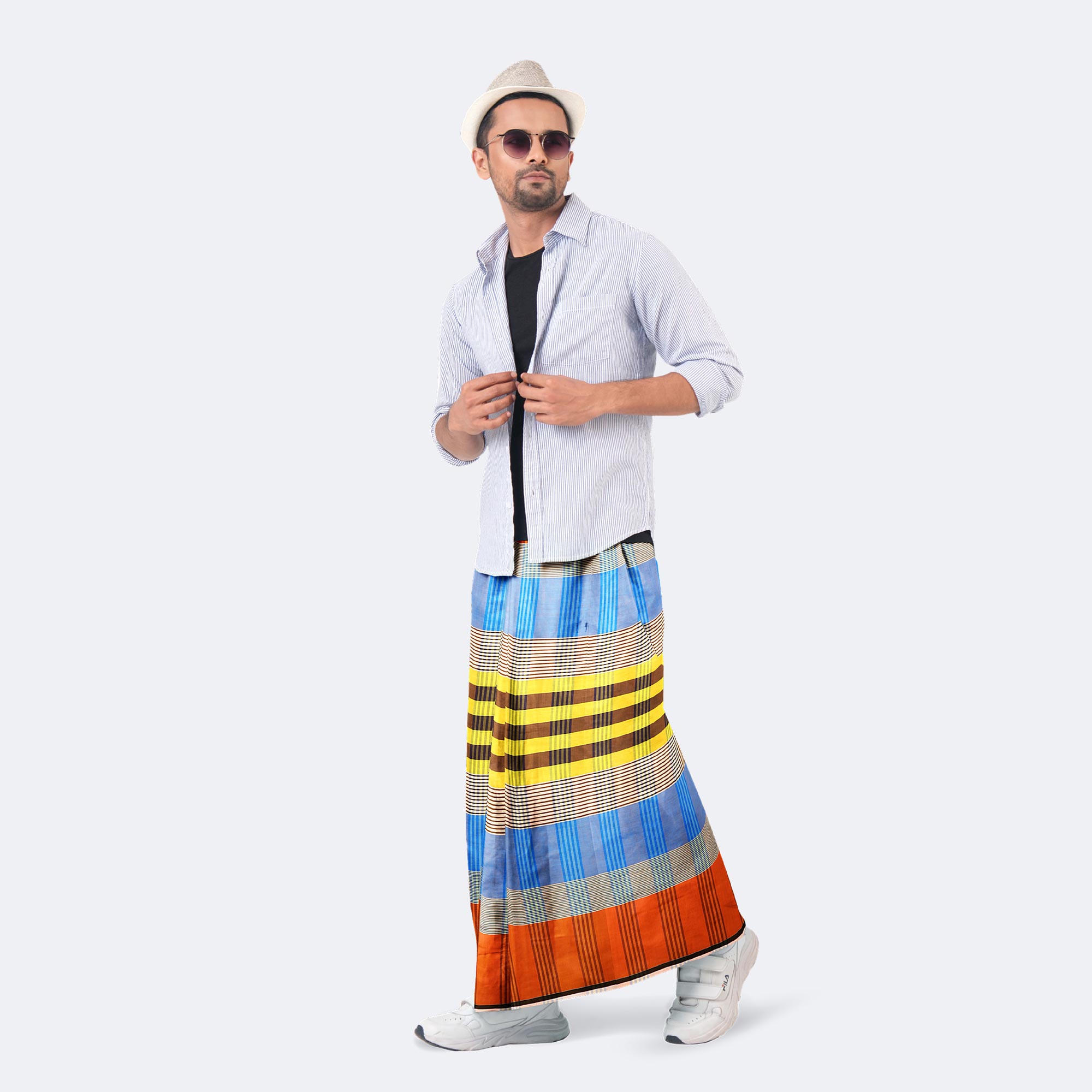 Men’s Premium Multicolor Check Stripe Cotton Lungi - Digital