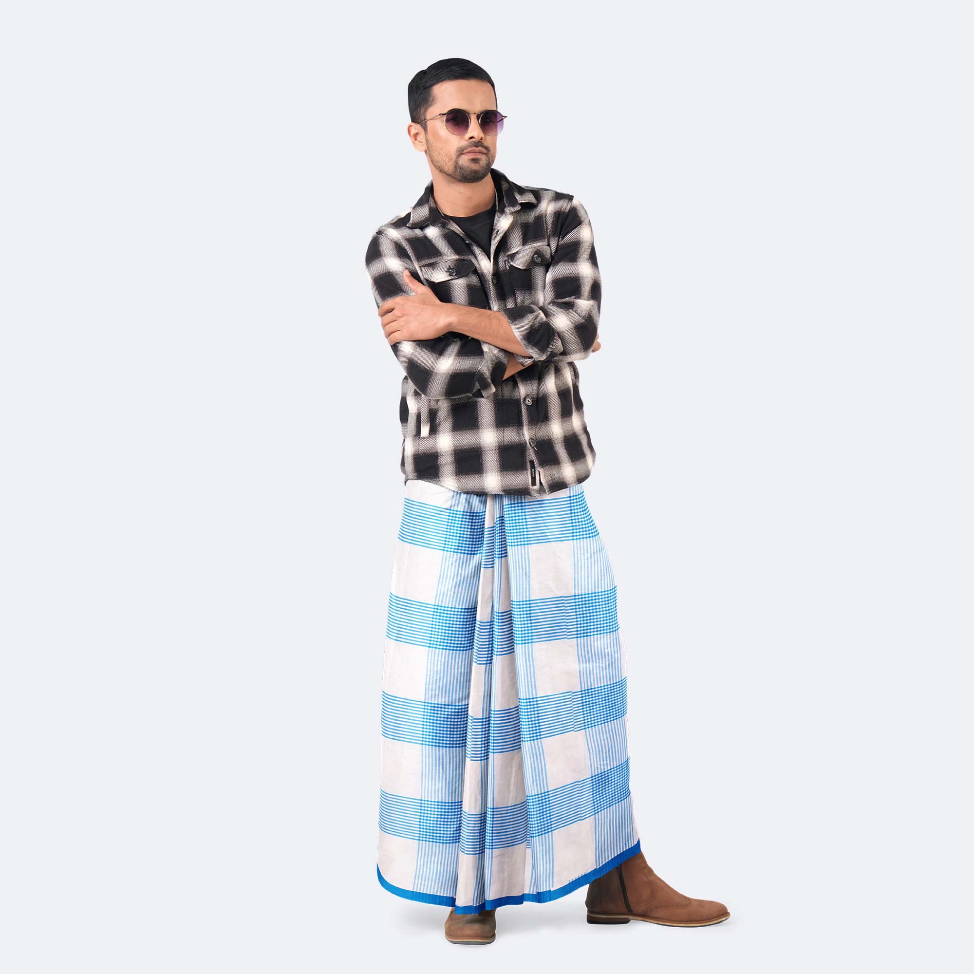 Men’s Classic Cotton Stripe Check Lungi - Oitijjo