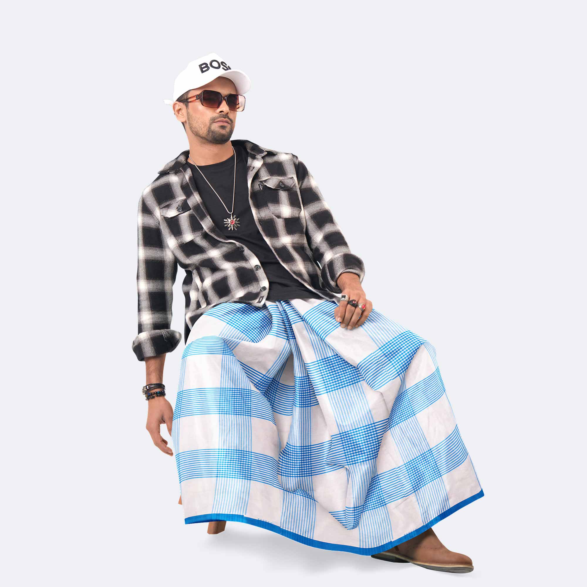 Men’s Classic Cotton Stripe Check Lungi - Oitijjo