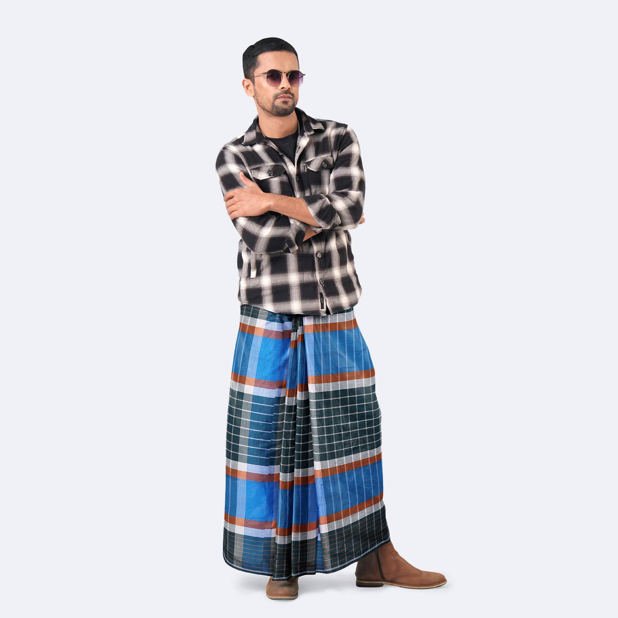 Men’s Soft Multicolor Check Pure Cotton Lungi - Pradhanno