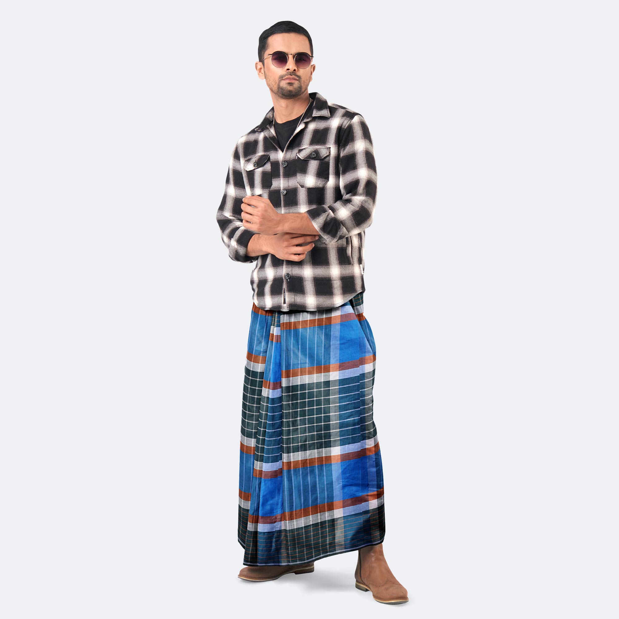 Men’s Soft Multicolor Check Pure Cotton Lungi - Pradhanno