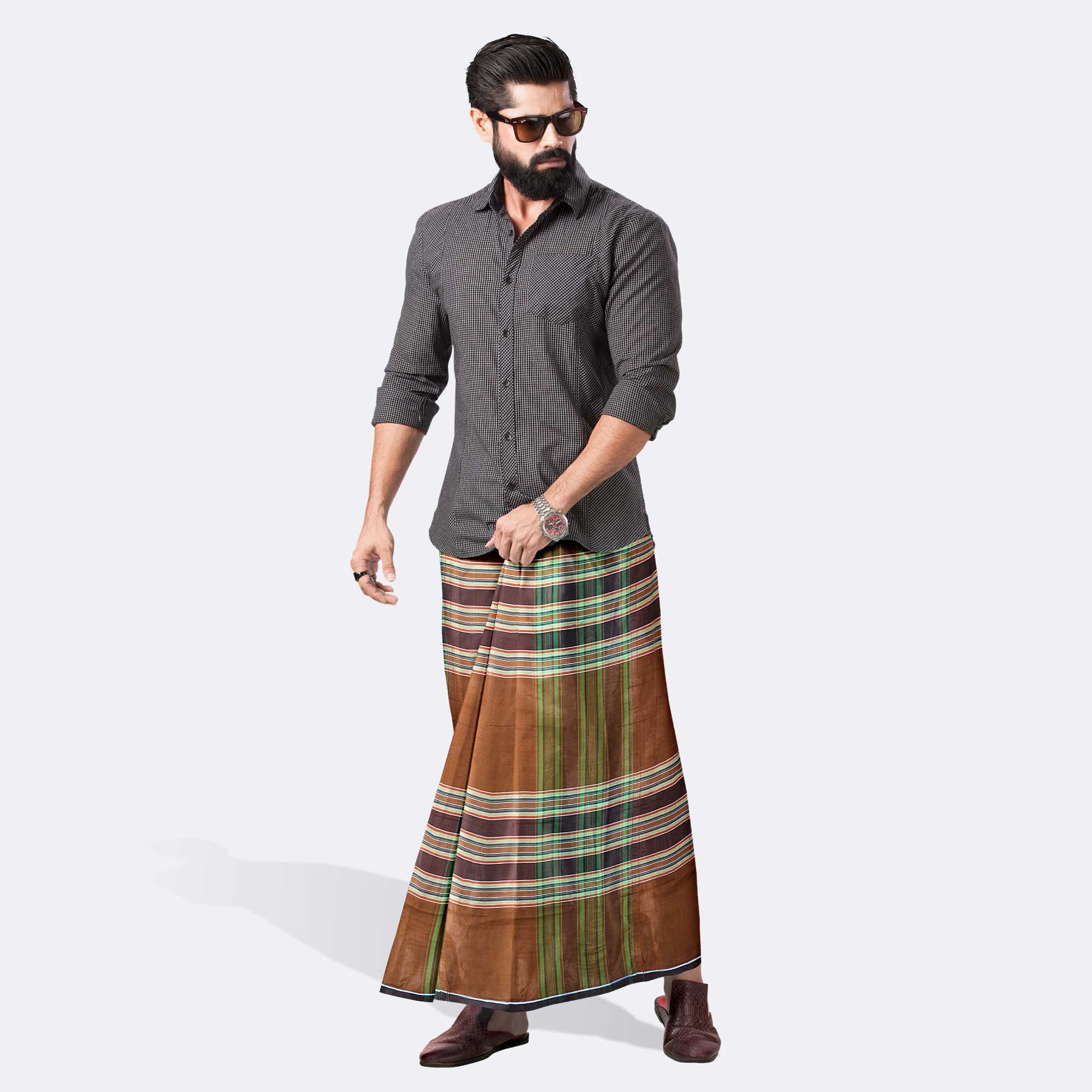 Men’s Everyday Wear Multicolor Check Cotton Lungi - Shadhin