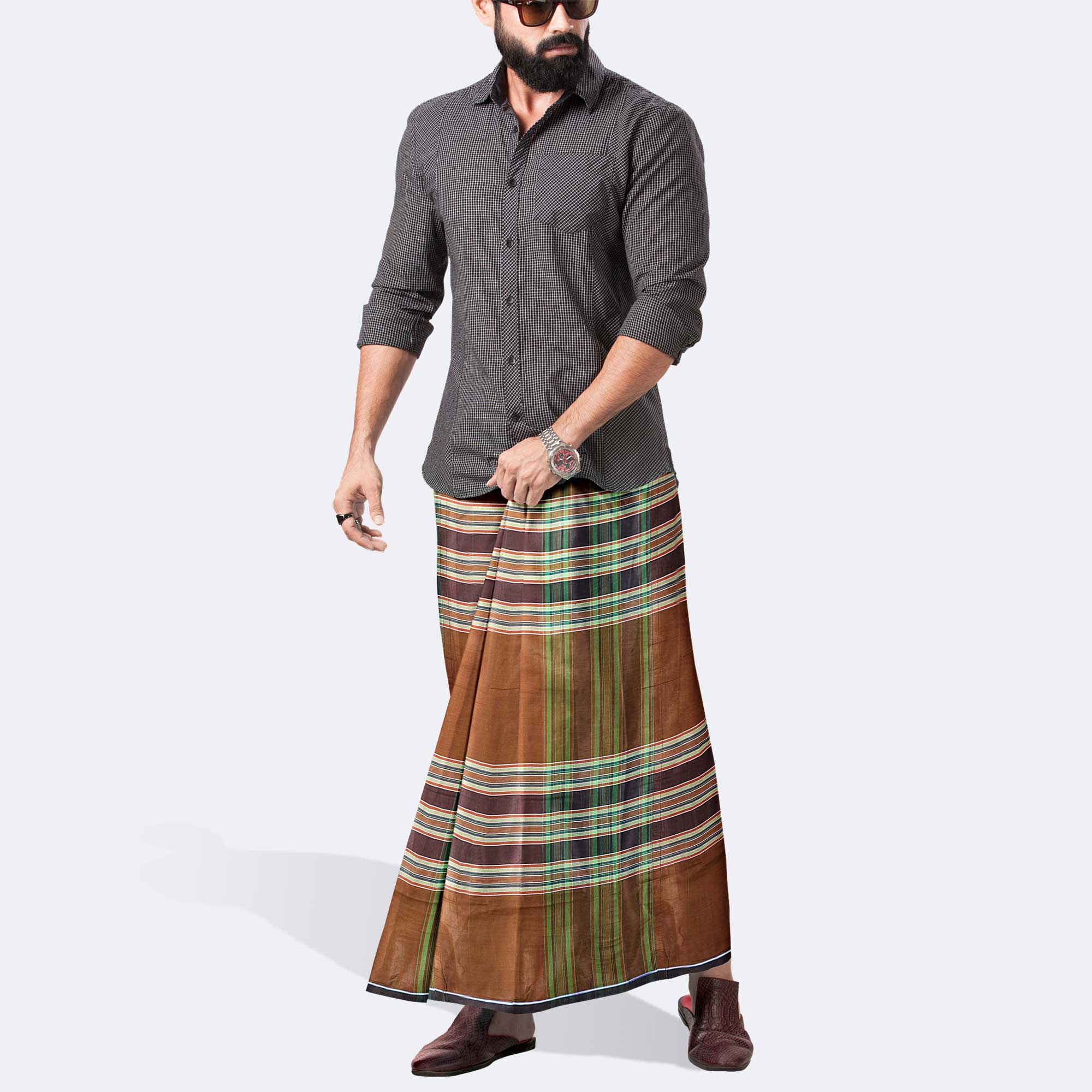 Men’s Everyday Wear Multicolor Check Cotton Lungi - Shadhin