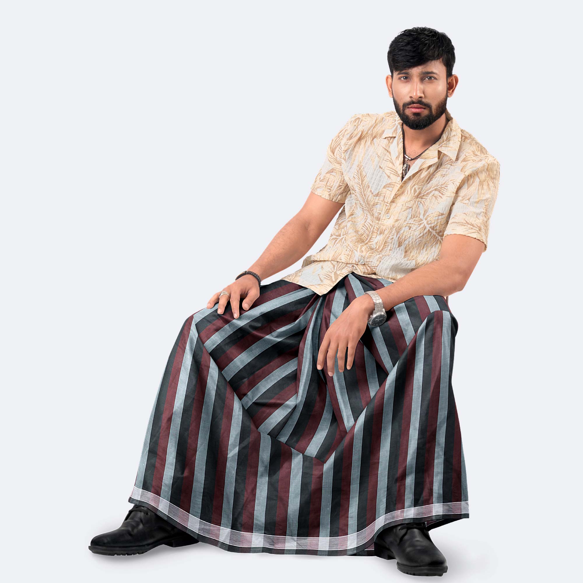 Lightweight Men’s Soft Cotton Multicolor Stripe Lungi - Showkhin