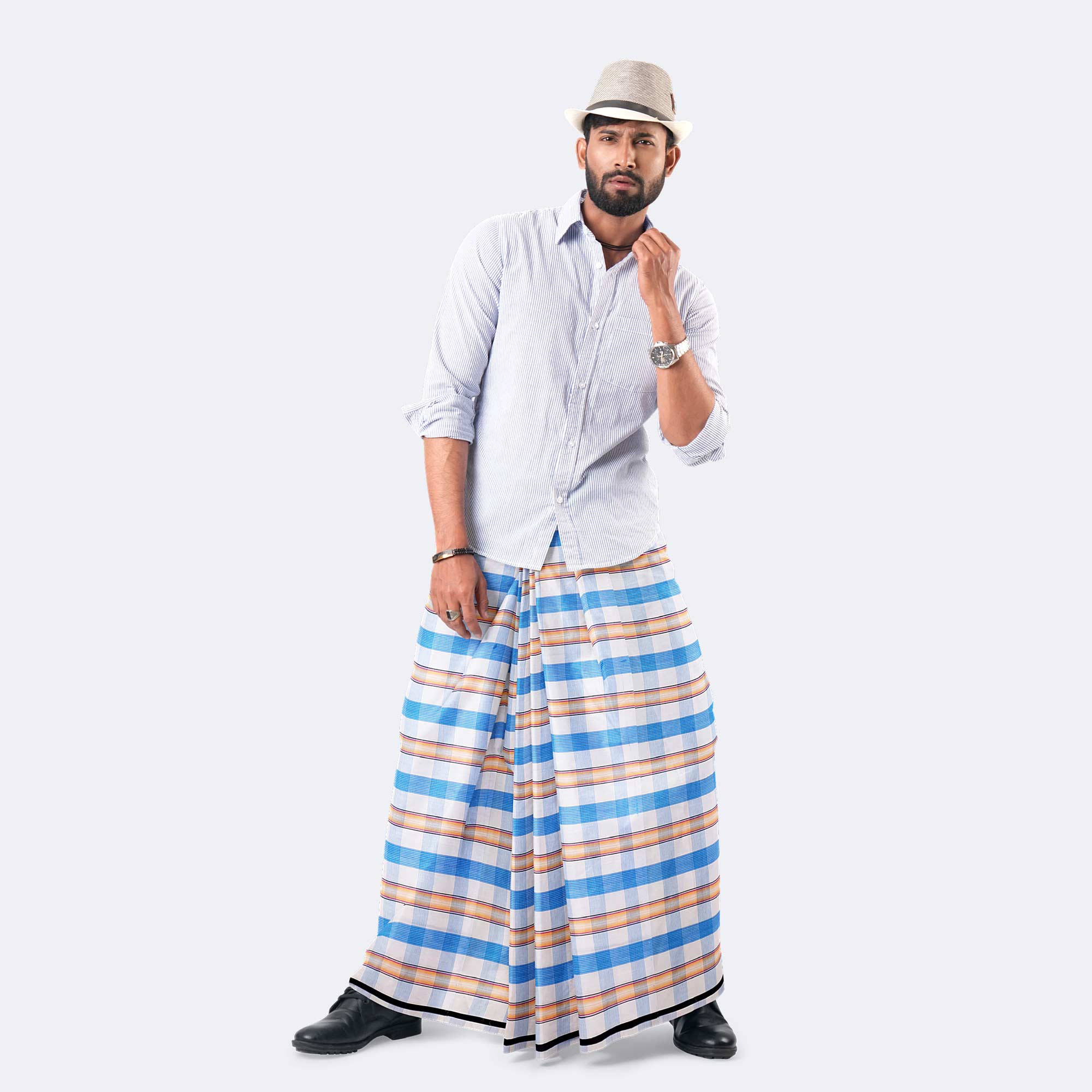 Men’s Classic Multicolor Striped Cotton Lungi - Showkhin