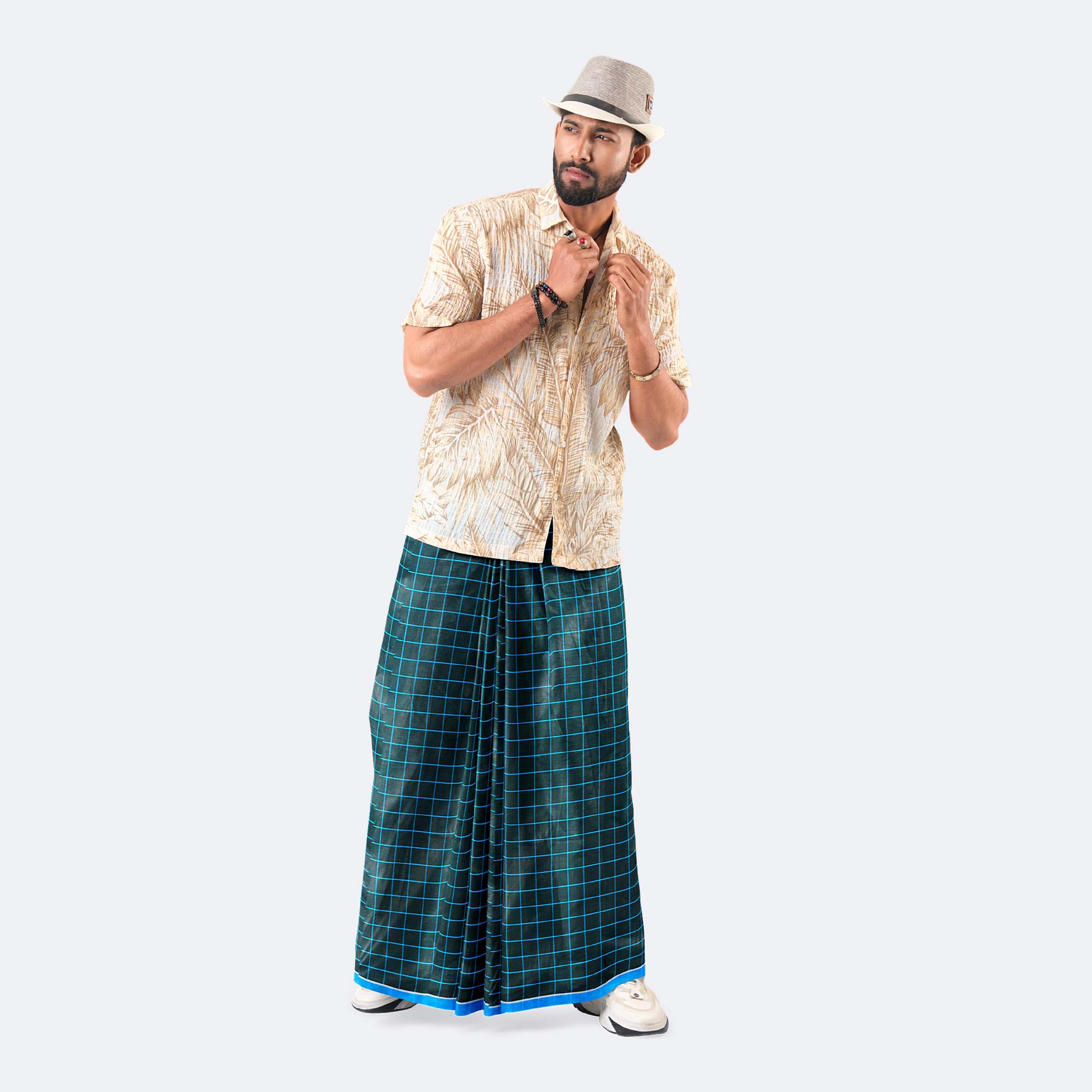 Men’s Everyday Wear Lightweight Stripe Check Lungi - Showkhin