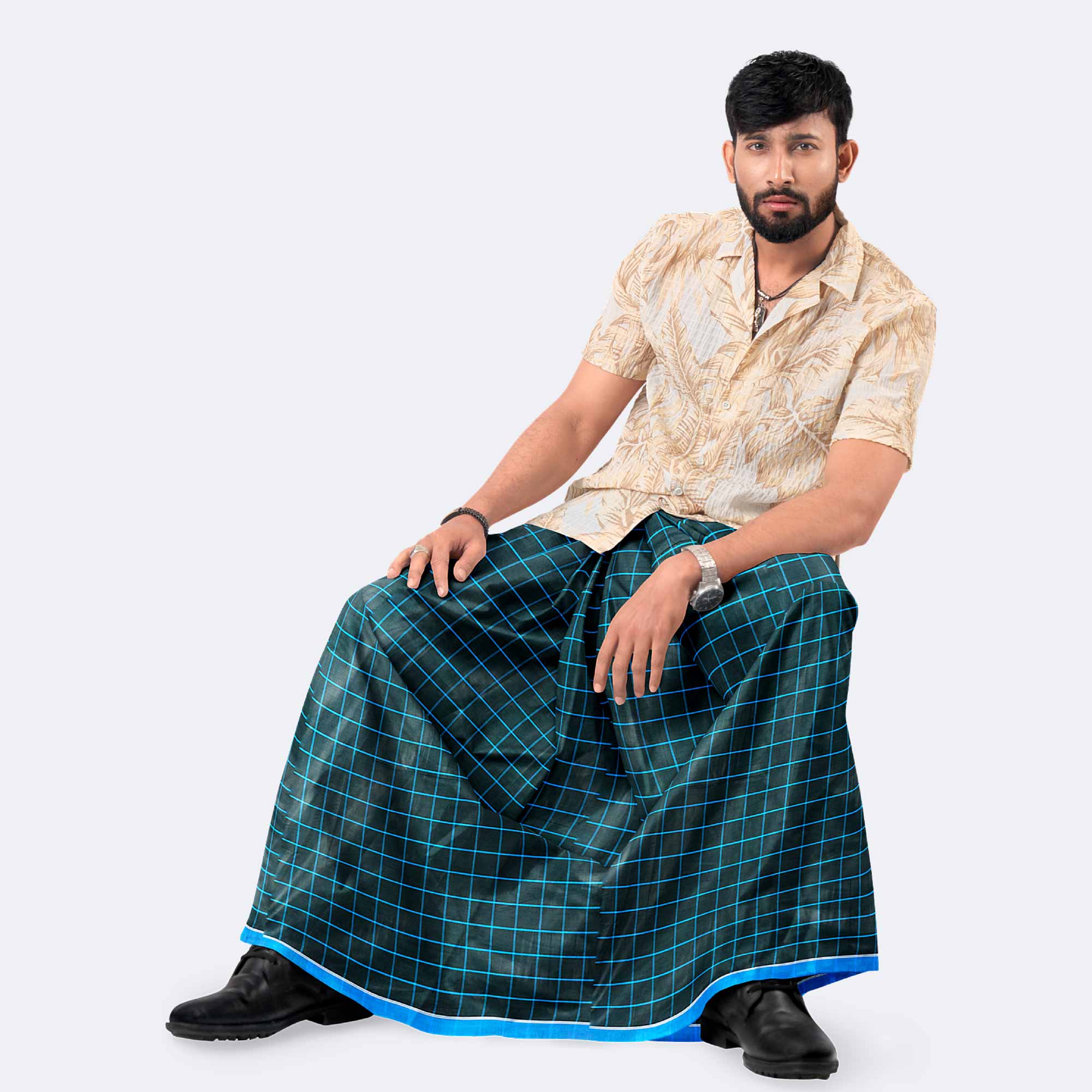 Men’s Everyday Wear Lightweight Stripe Check Lungi - Showkhin