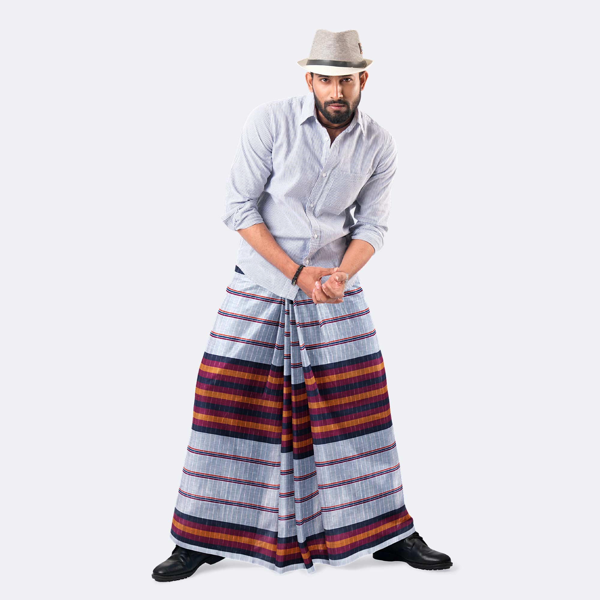 Men’s Elegant Multicolor Stripe Check Cotton Lungi - Style