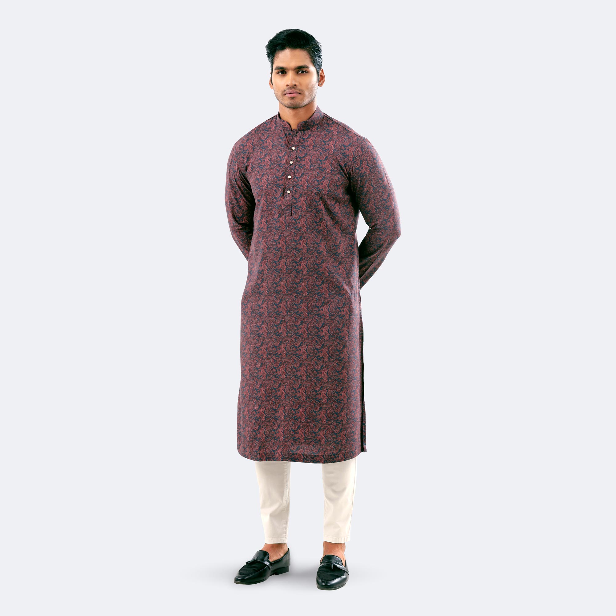 Men's Stylish Maroon Printed Panjabi