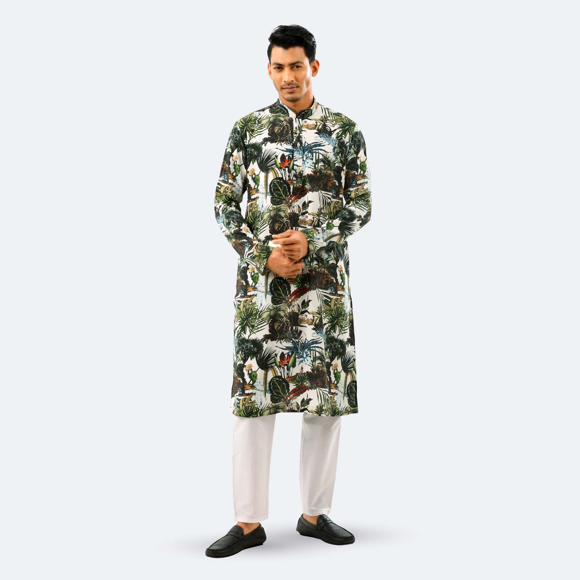 Men's Tropical Forest Print Panjabi