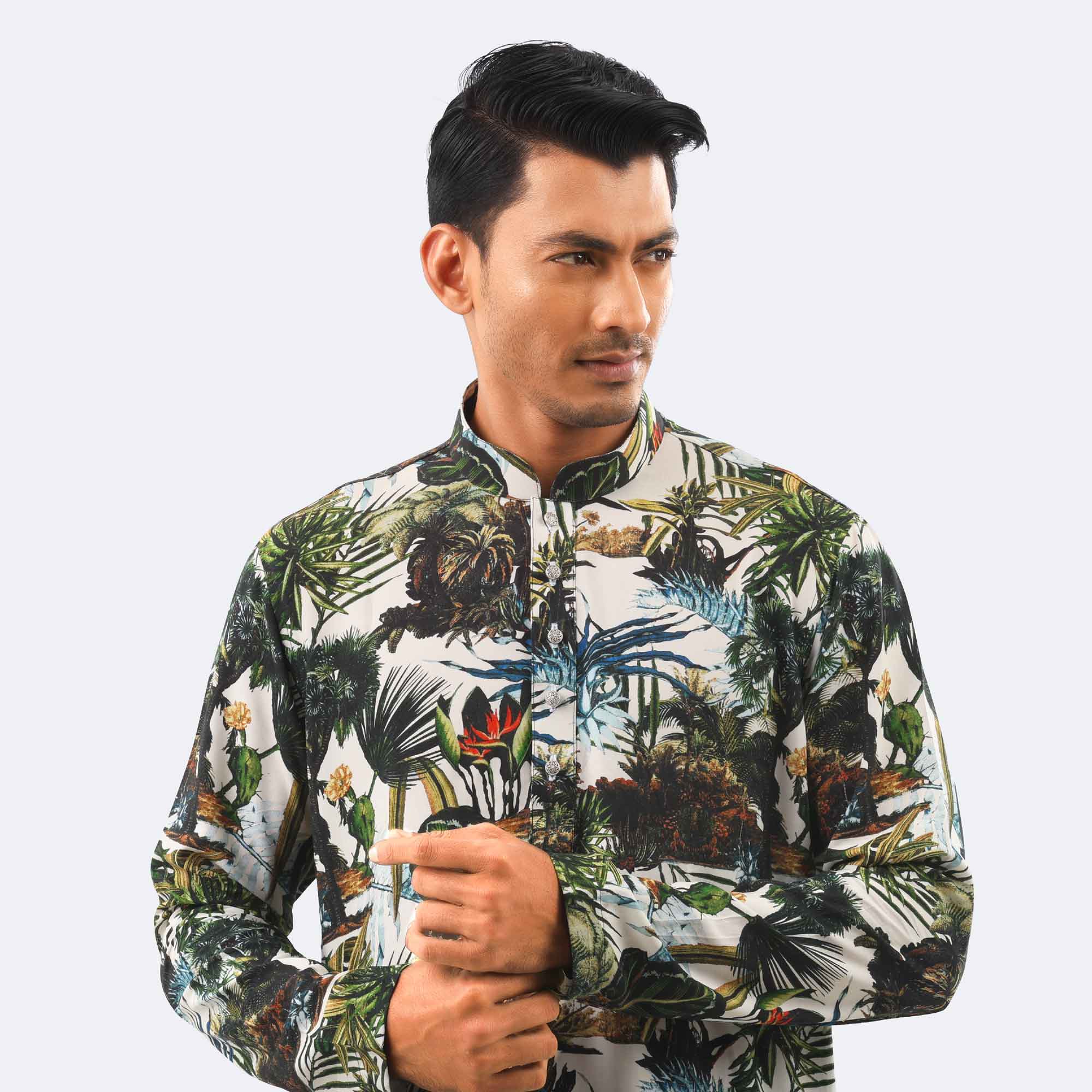 Men's Tropical Forest Print Panjabi