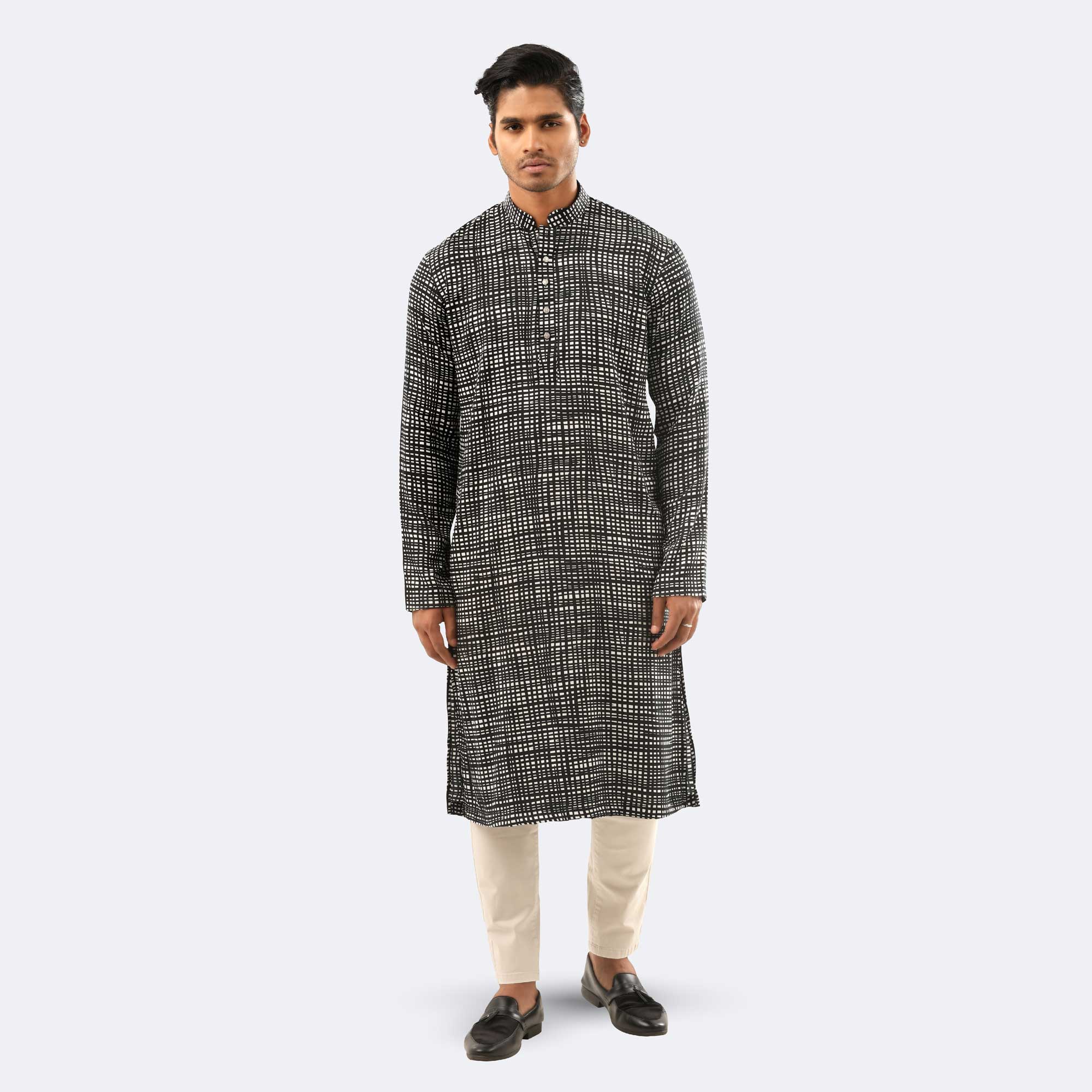 Men's Tropical Blue Leaf Print Punjabi