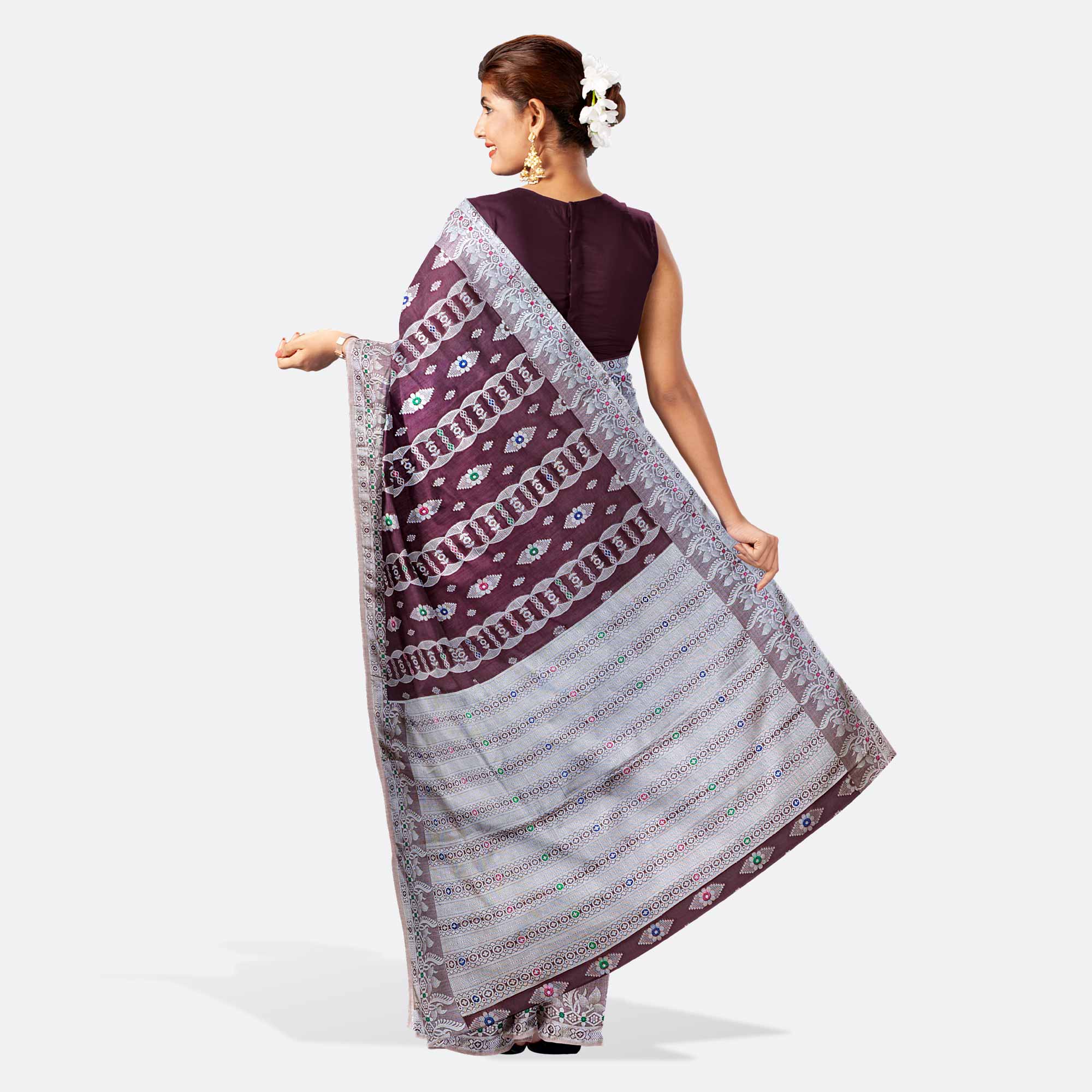 Dark Mauve Half Silk Saree