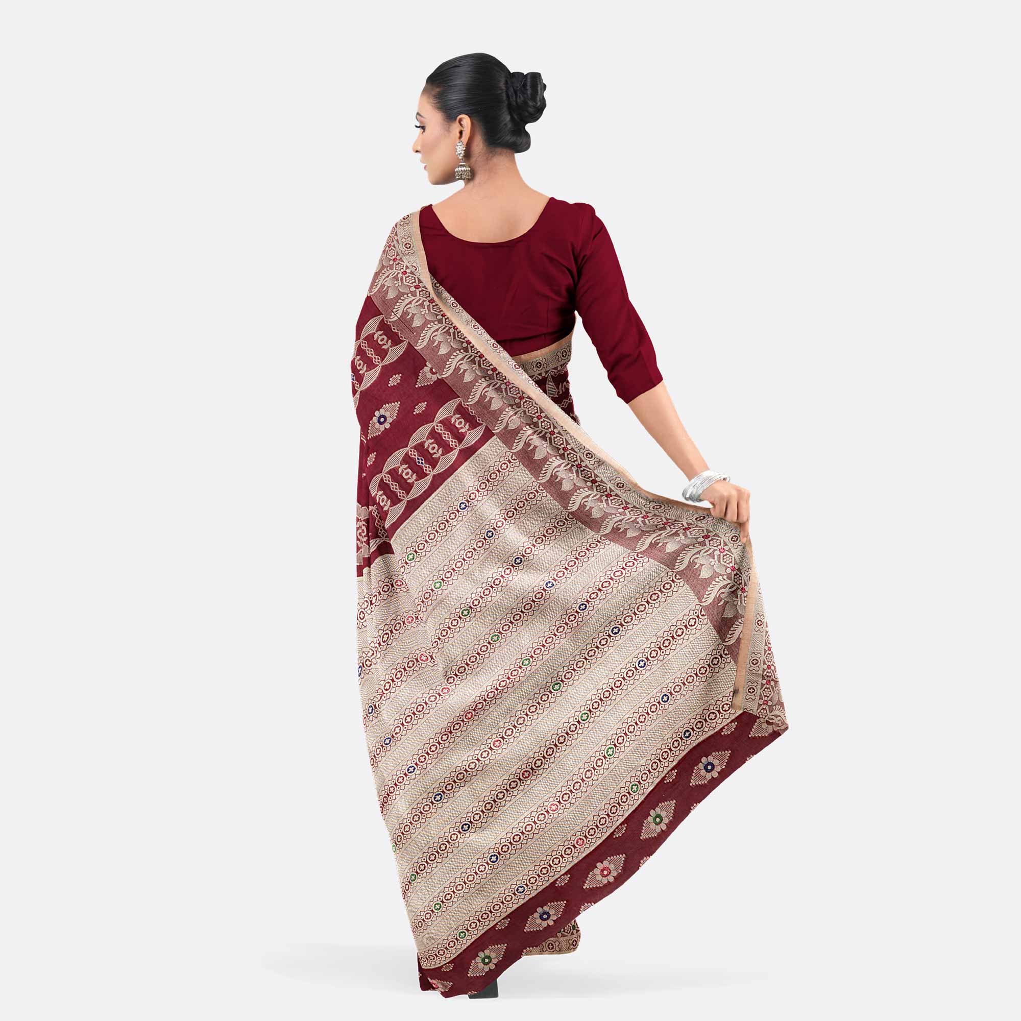 Burgundy Half Silk Saree