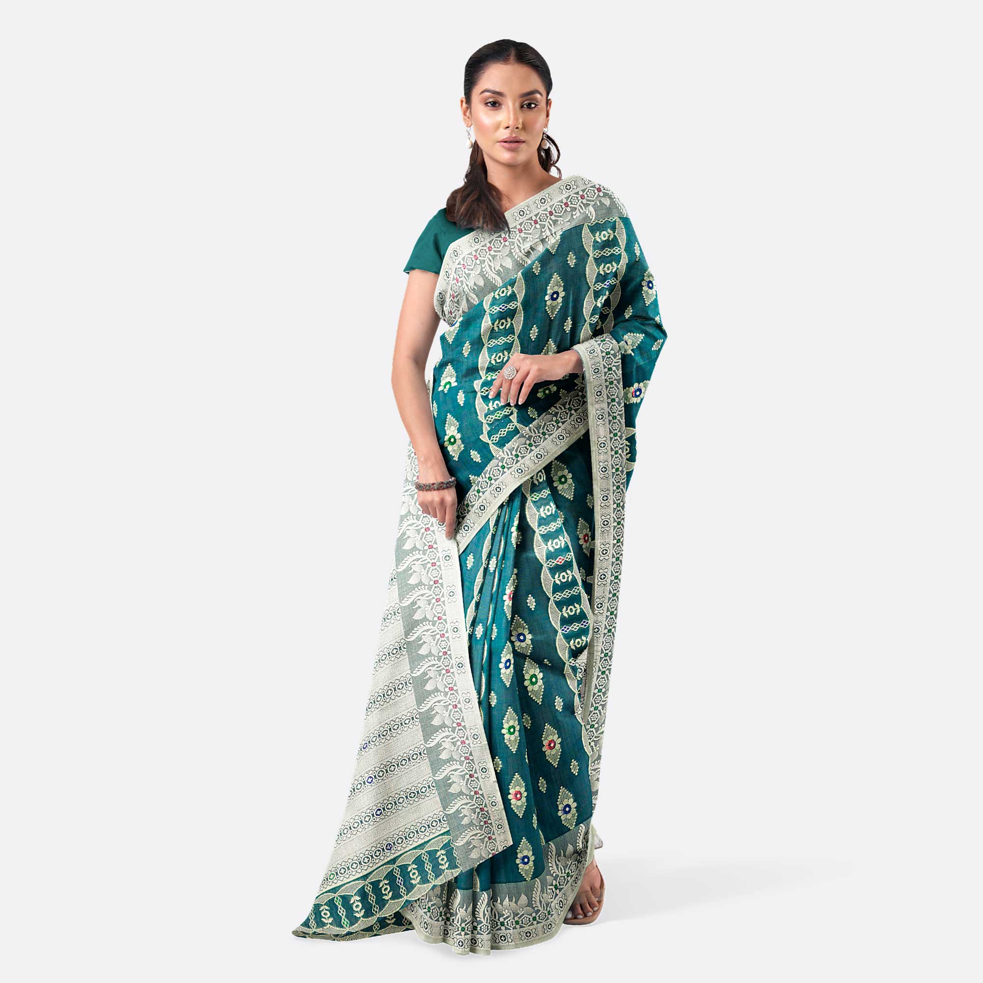 Teal color Half Silk Saree