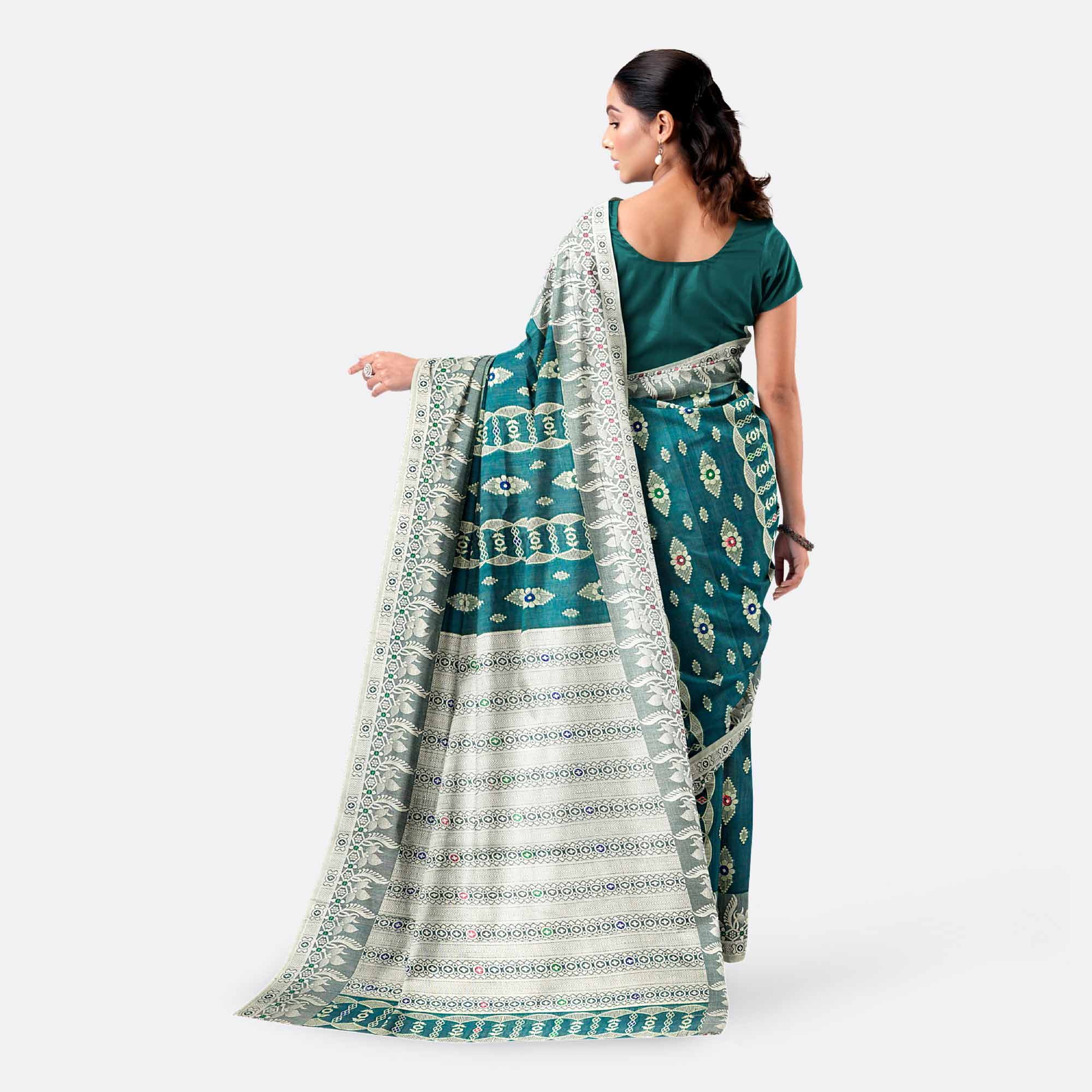 Teal color Half Silk Saree