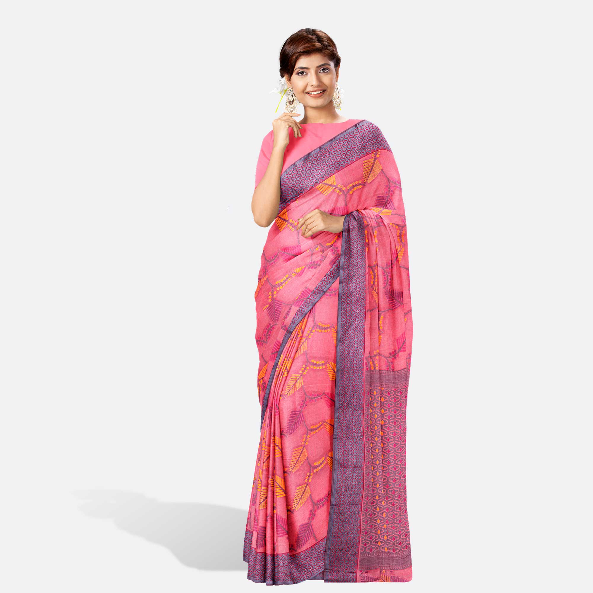 Coral Pink Half Silk Saree