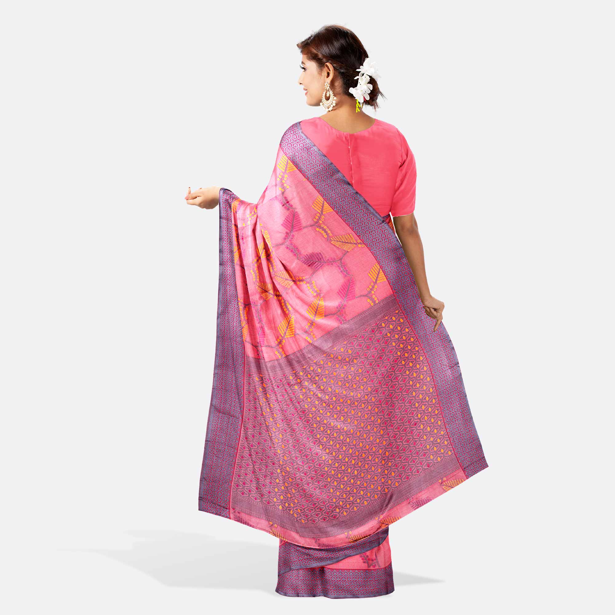 Coral Pink Half Silk Saree