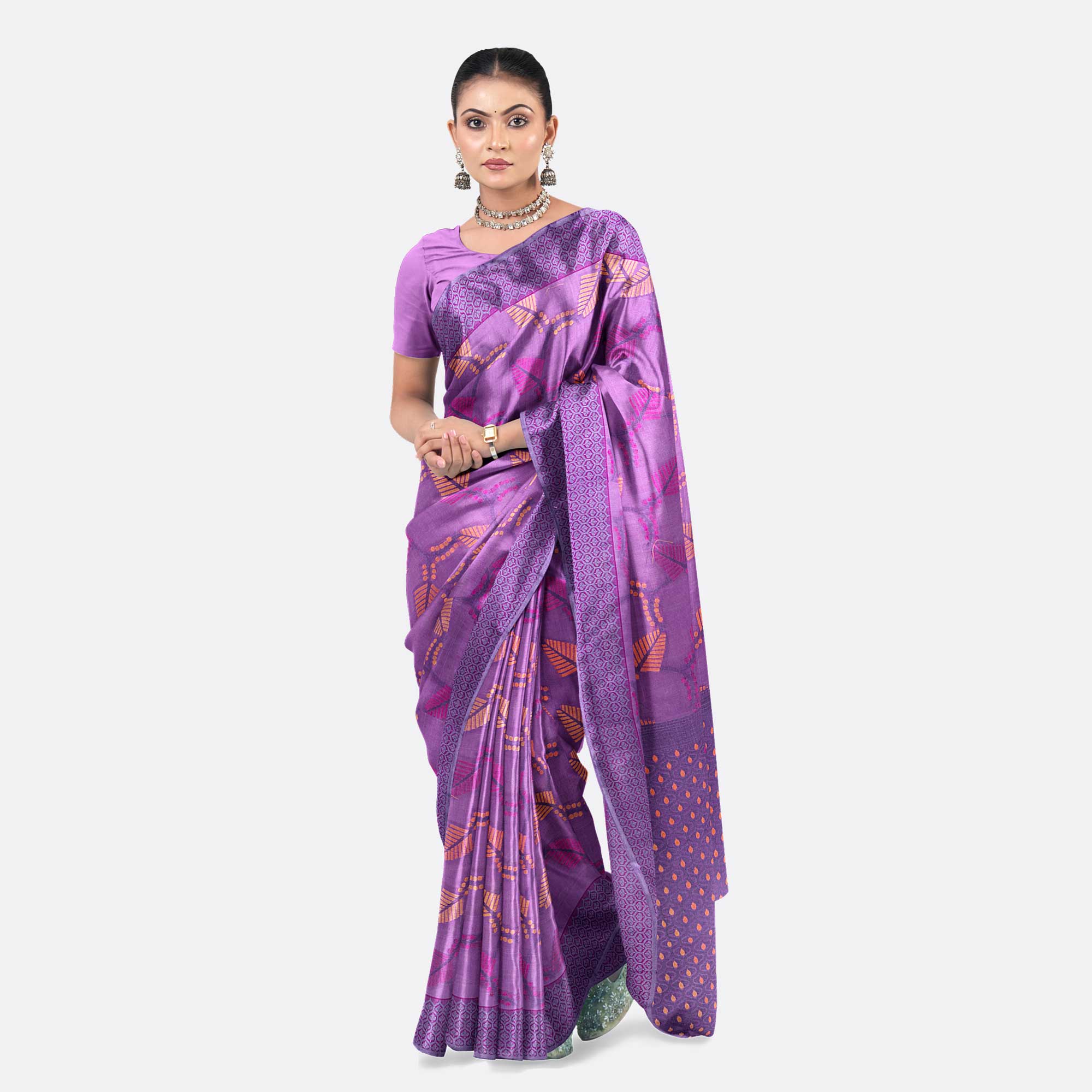 Dusty Purple Color Half Silk Saree