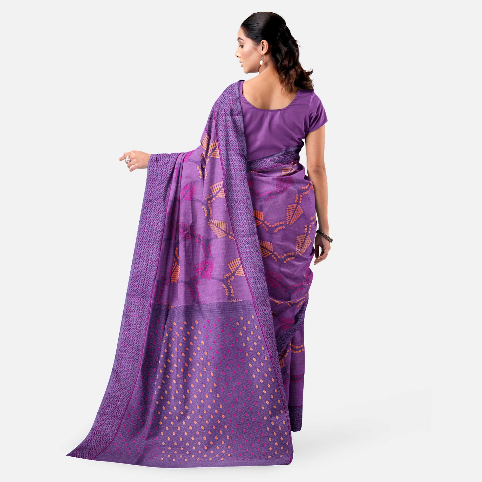 Dusty Purple Color Half Silk Saree