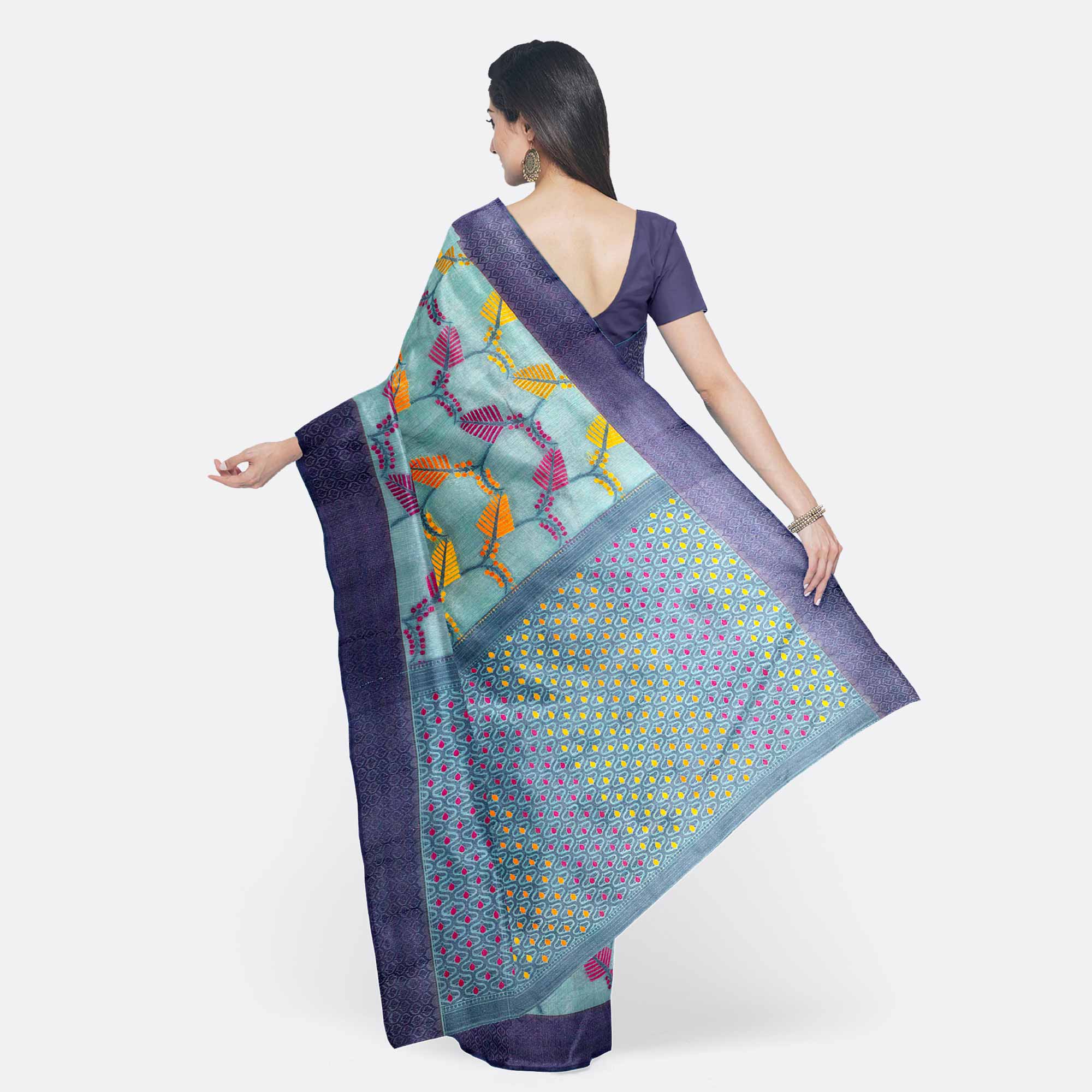 Light Aqua Half Silk Saree