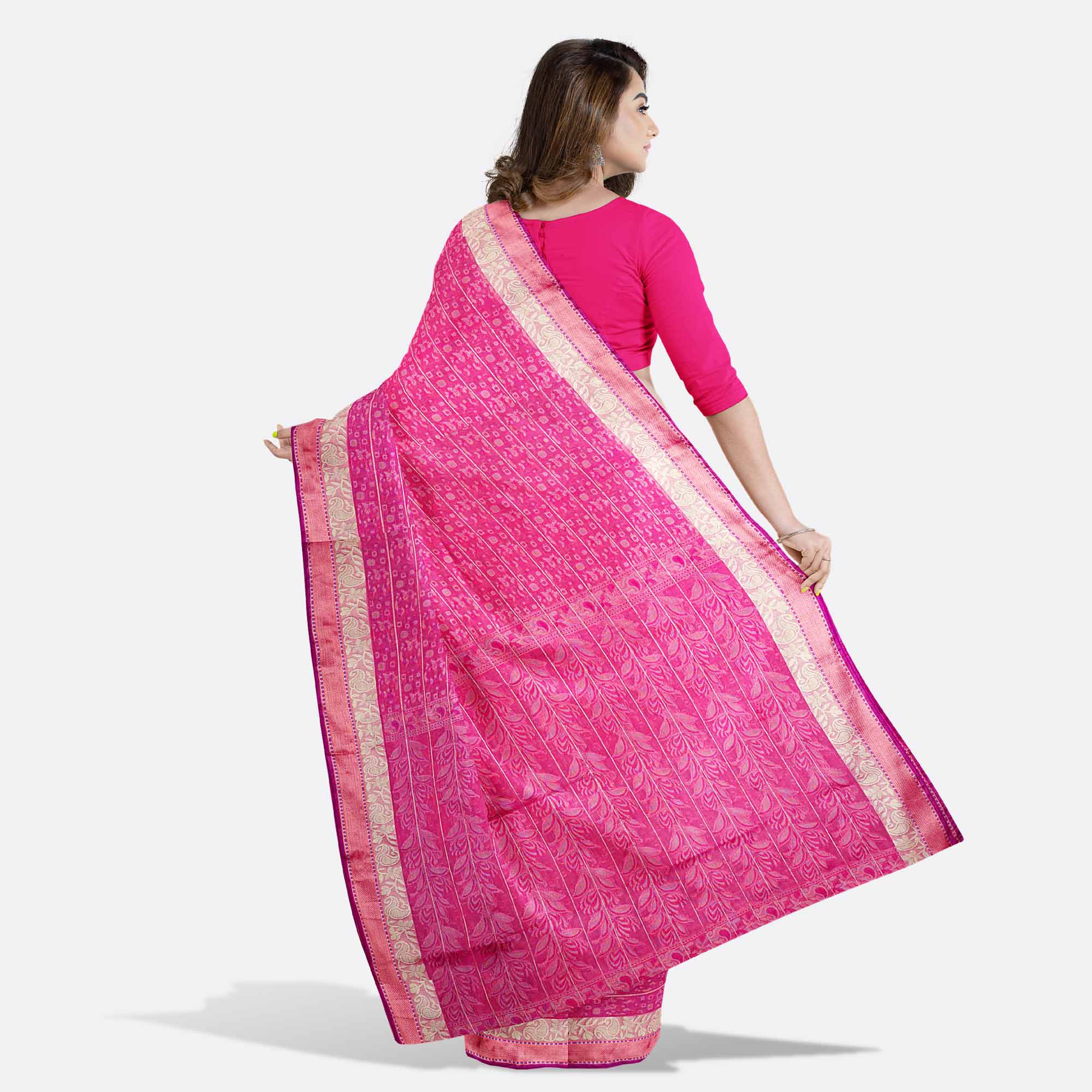 Rose Pink Half Silk Saree