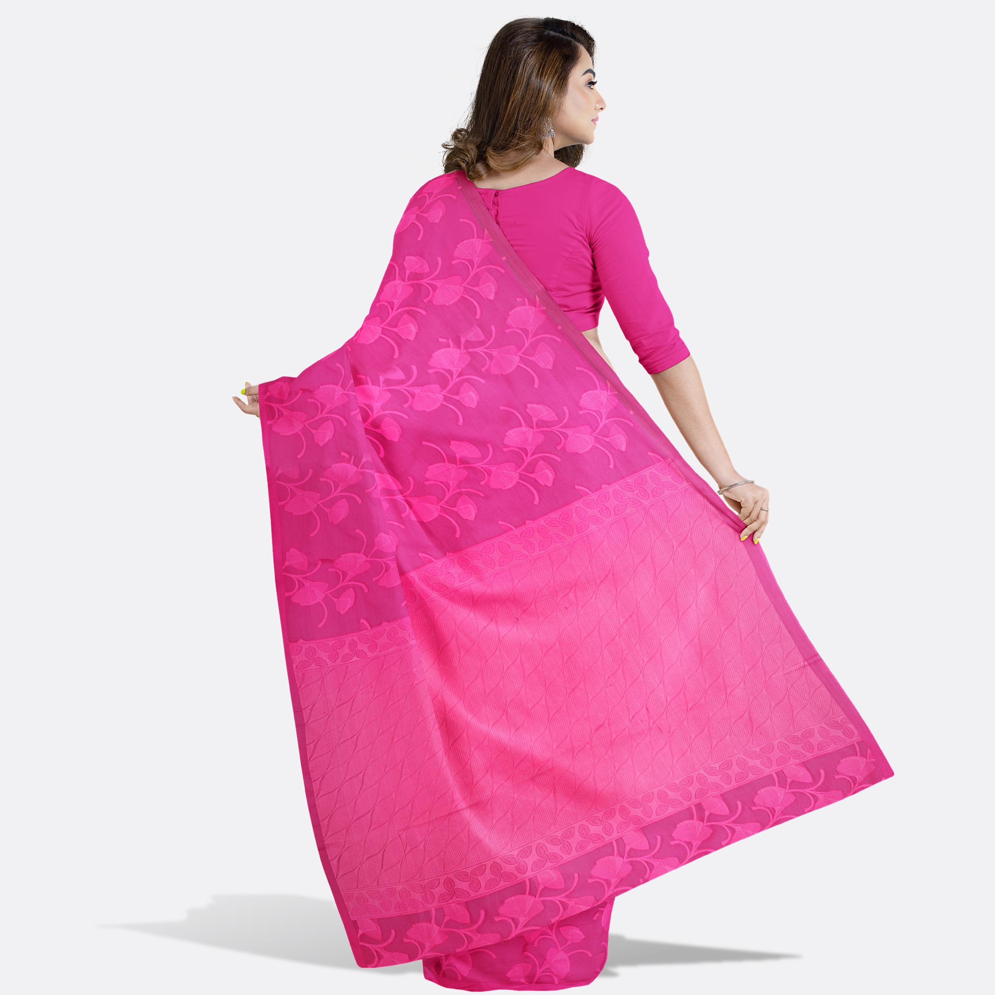 Vibrant Magenta Pink Half Silk Saree