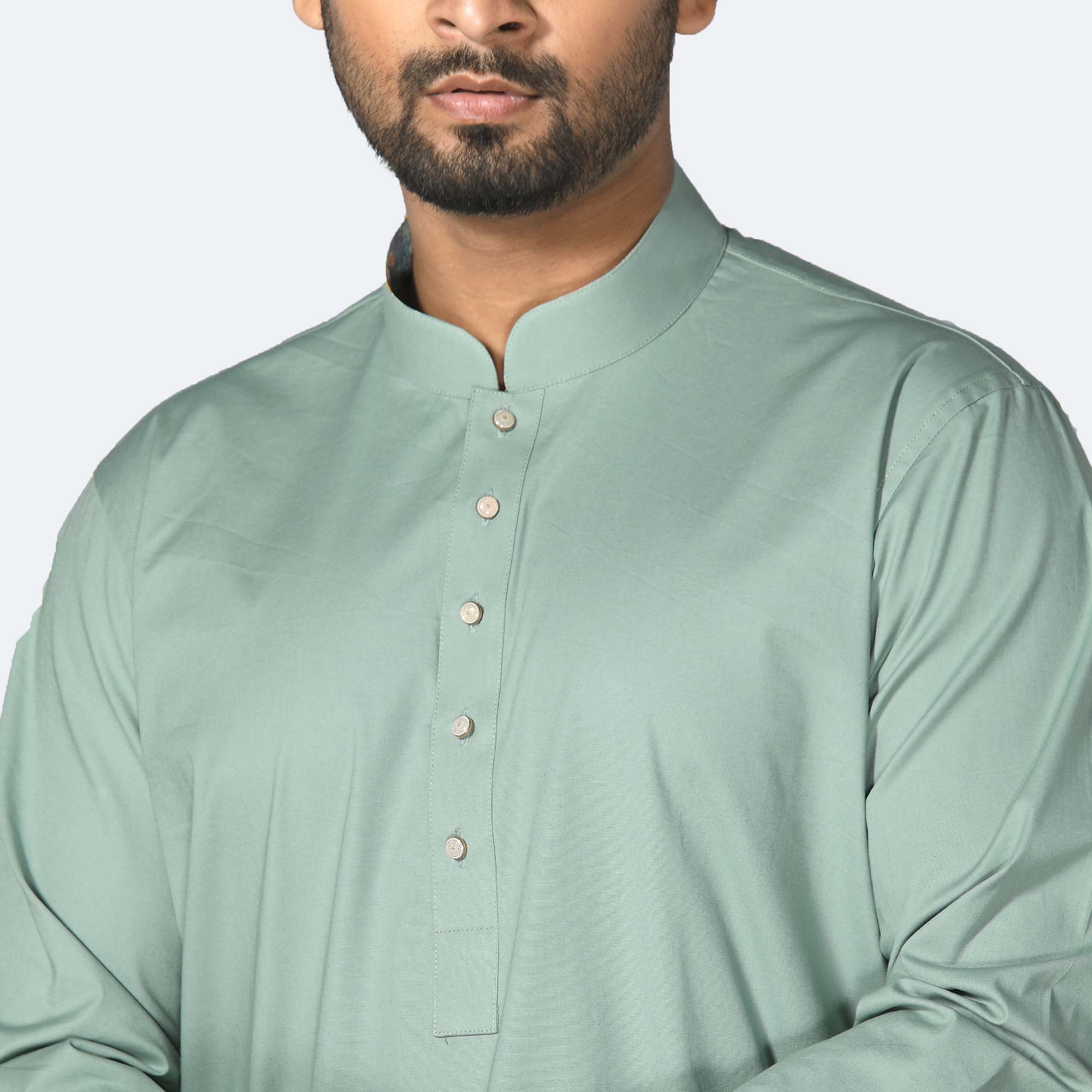 Men's Solid Color Viscose Panjabi with Tuning Cuff
