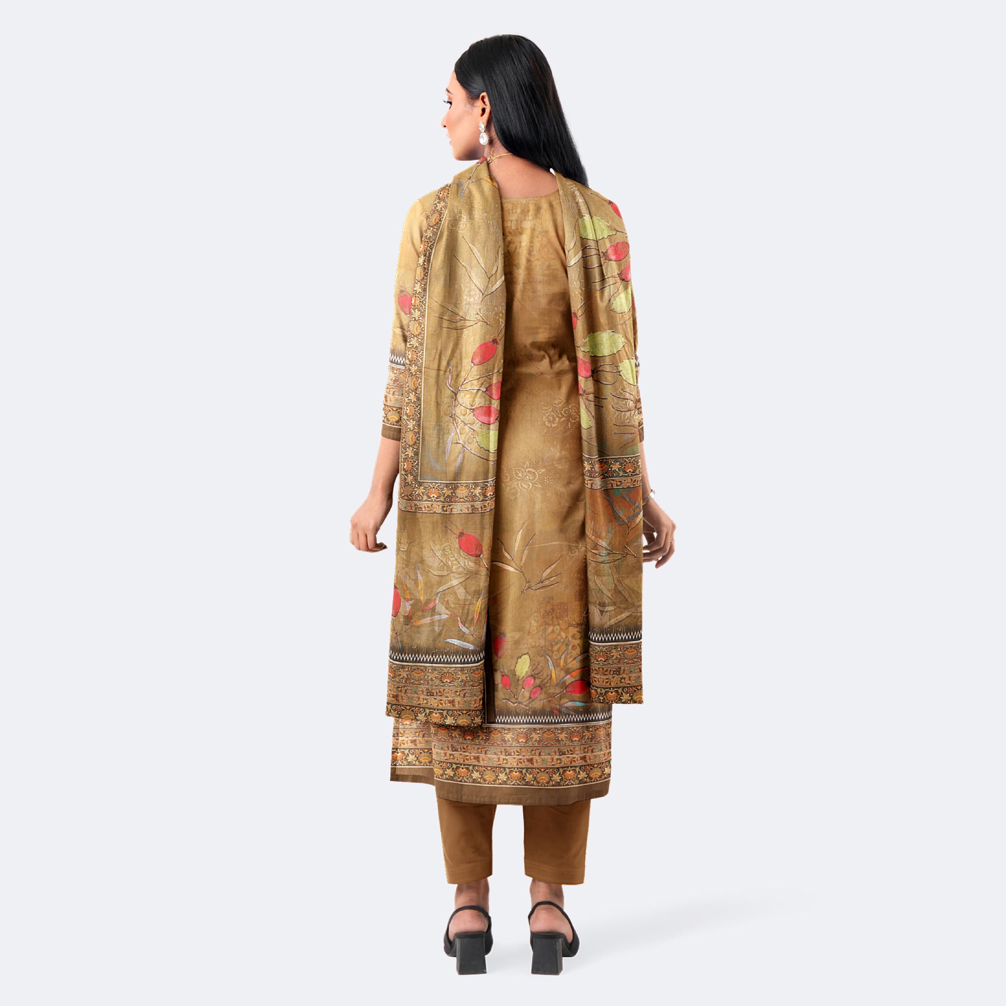 Elegant Light Brownish-Orange Digital Printed Cotton Salwar Kameez