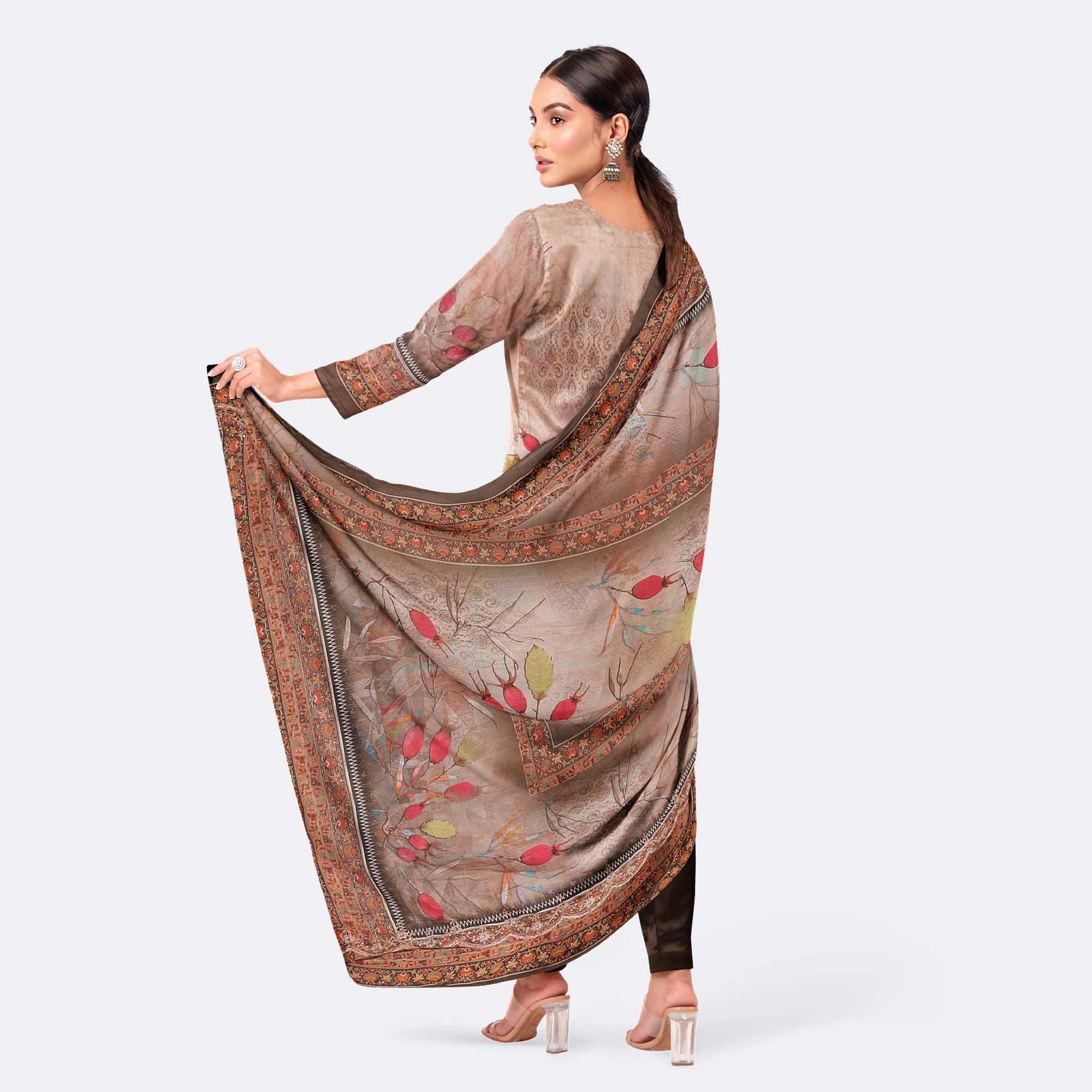 Elegant Beige & Brown Digital Printed Cotton Salwar Kameez