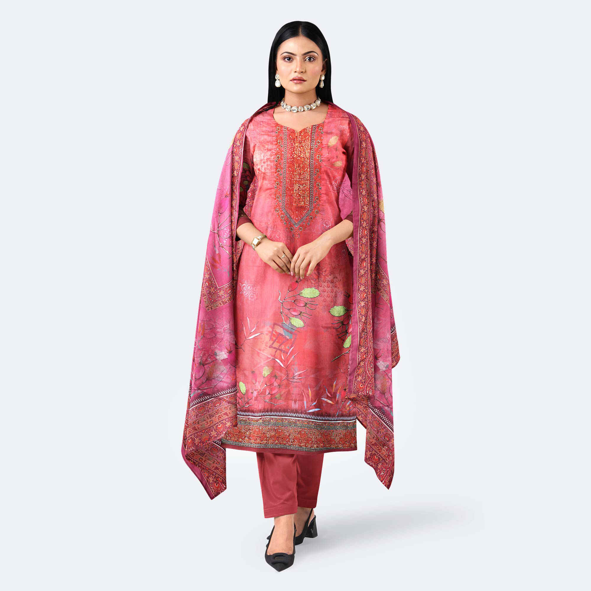 Luxury Burgundy Digital Printed Cotton Salwar Kameez