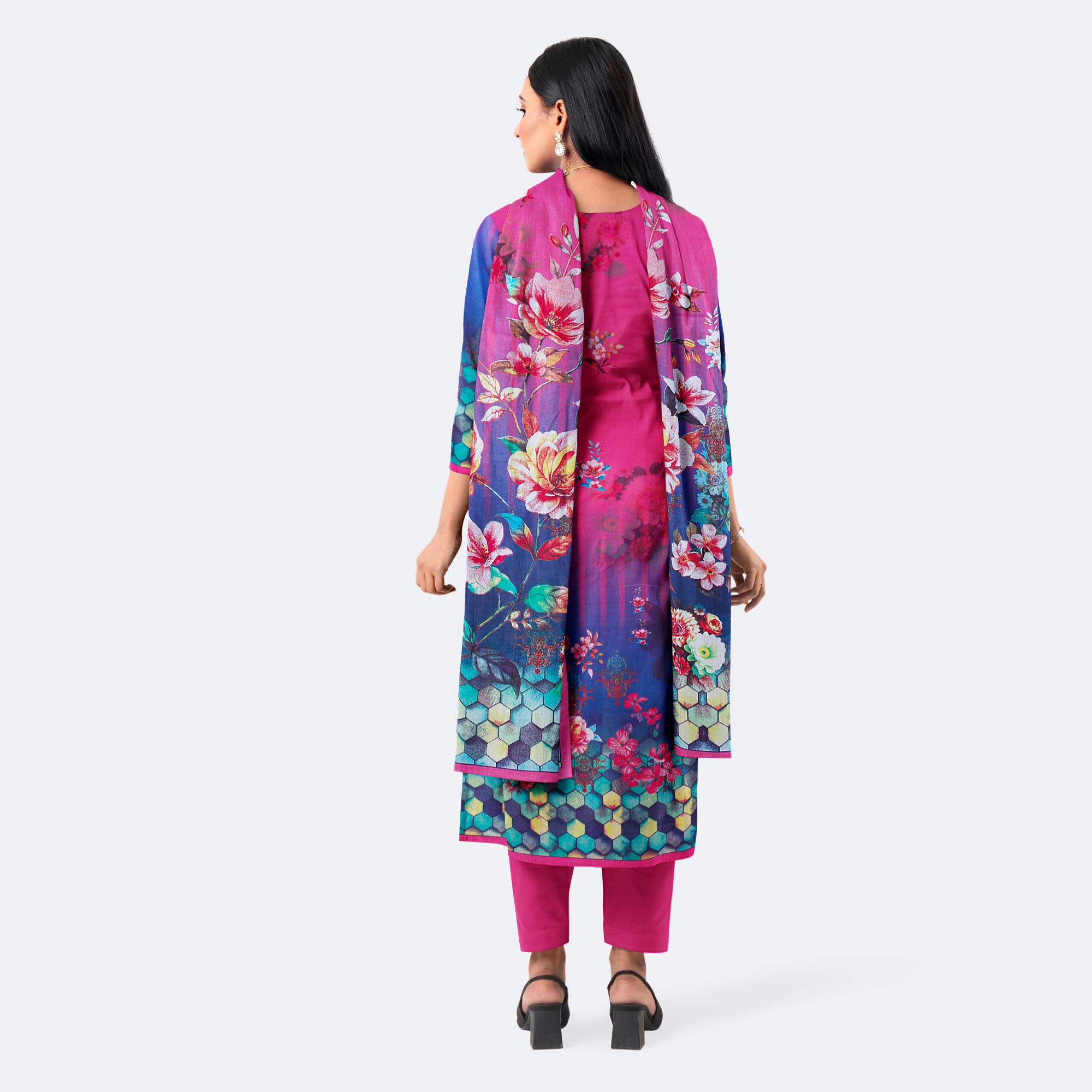 Pink & Blue Digital Printed Cotton Salwar Kameez