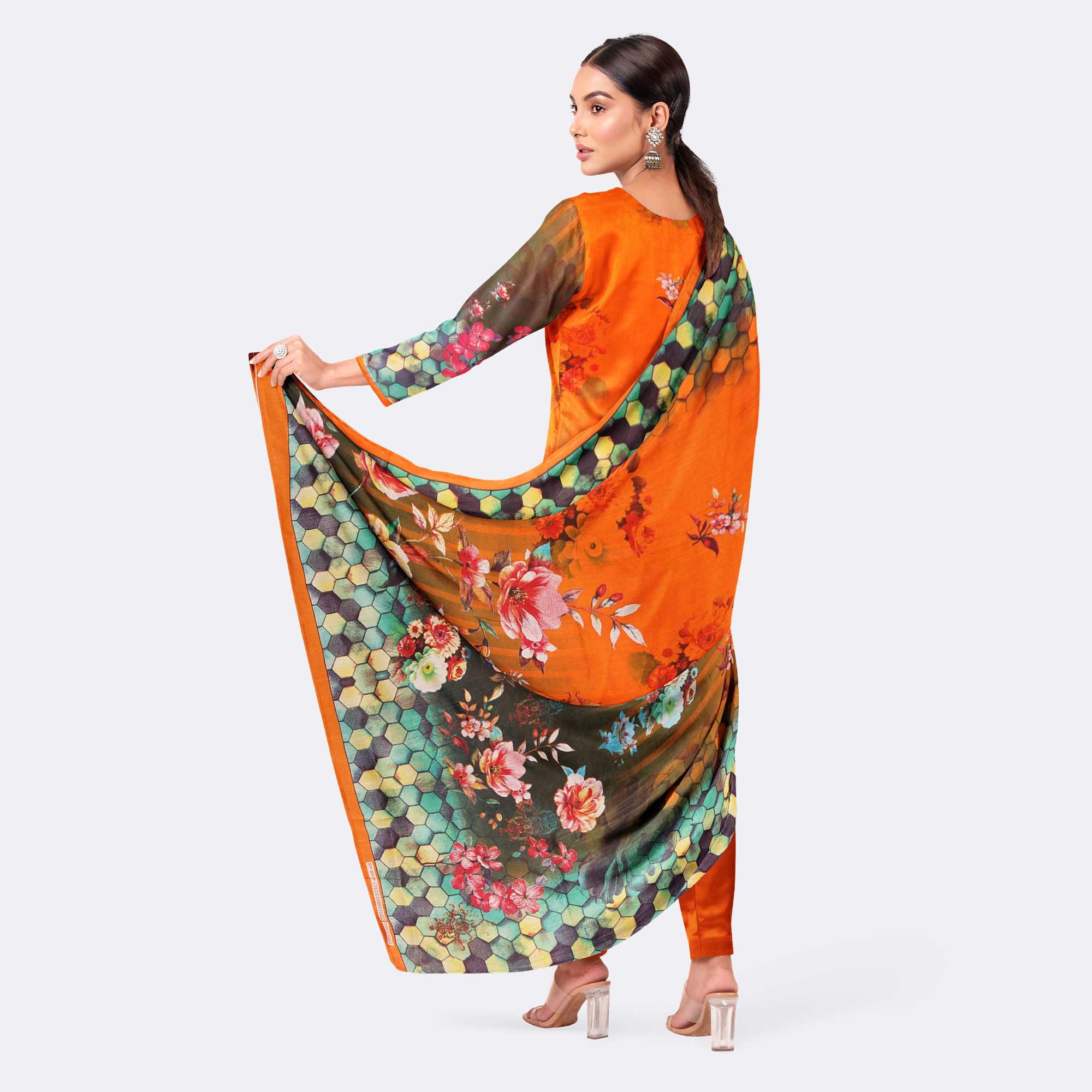 Orange color Digital Printed Cotton Salwar Kameez