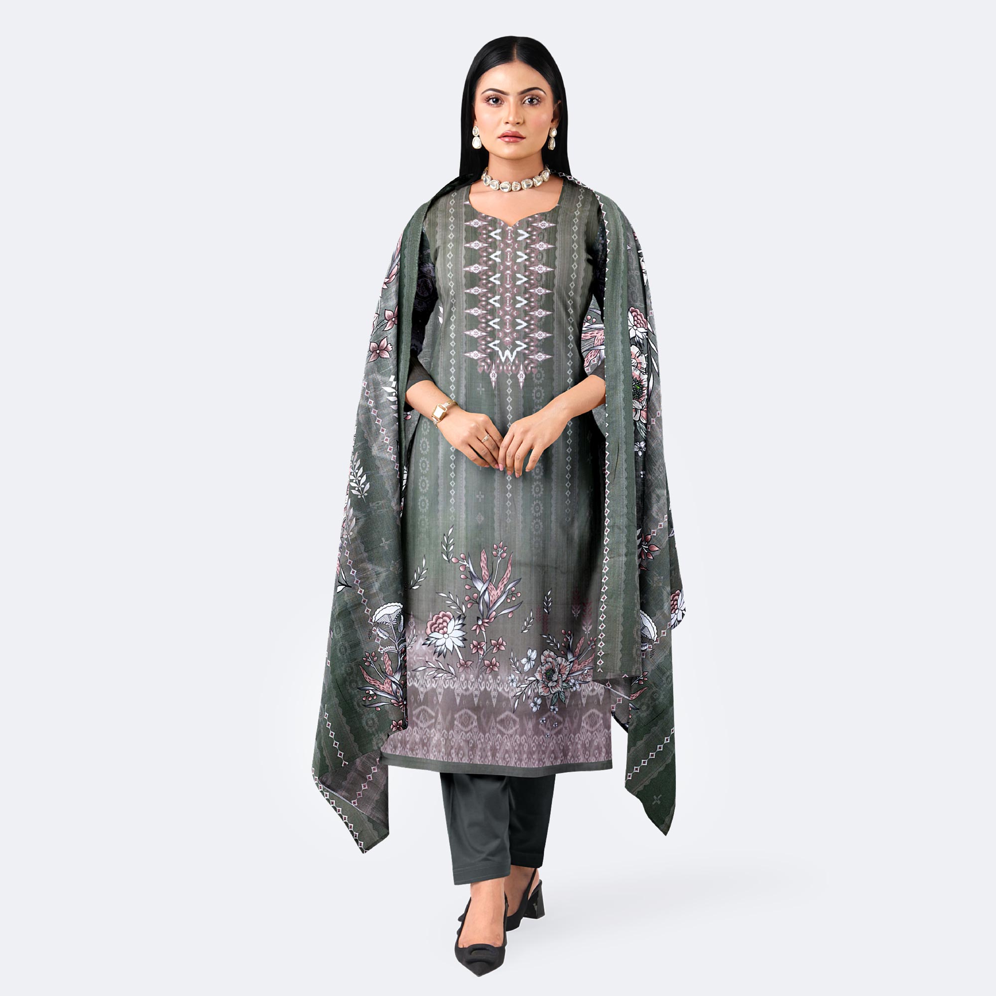 Grayish Blue Digital Print Premium Cotton Salwar Kameez