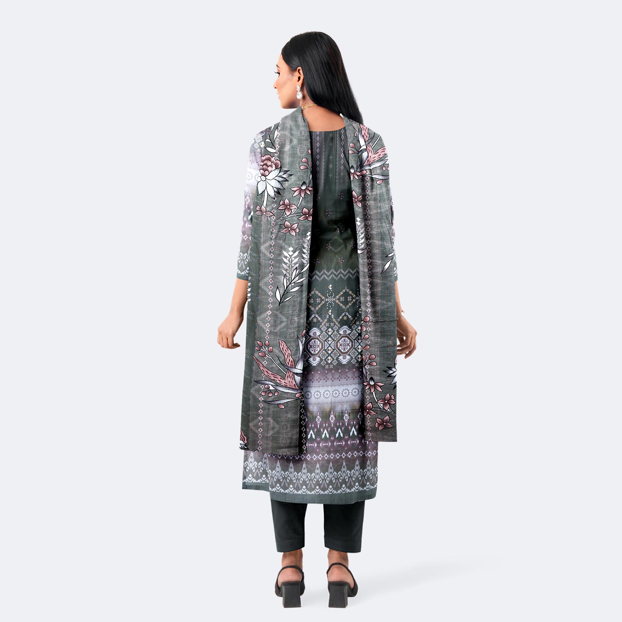 Grayish Blue Digital Print Premium Cotton Salwar Kameez